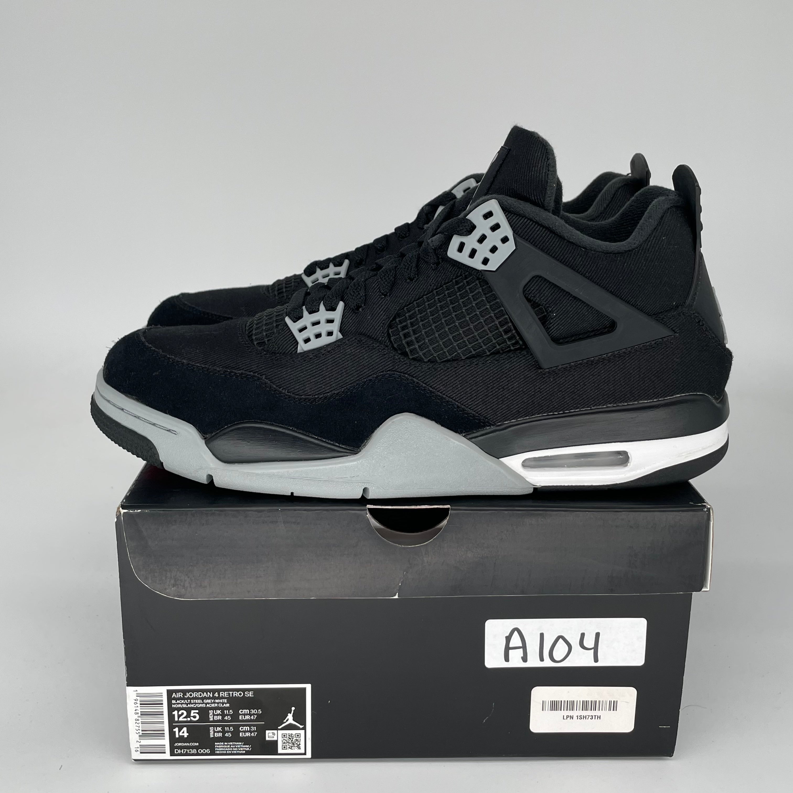 **AIR JORDAN 4 Black Canvas Men's Sneakers - Size 12.5 (DH7138-006) | Retro Basketball Shoes for Casual Wear & Street Style**