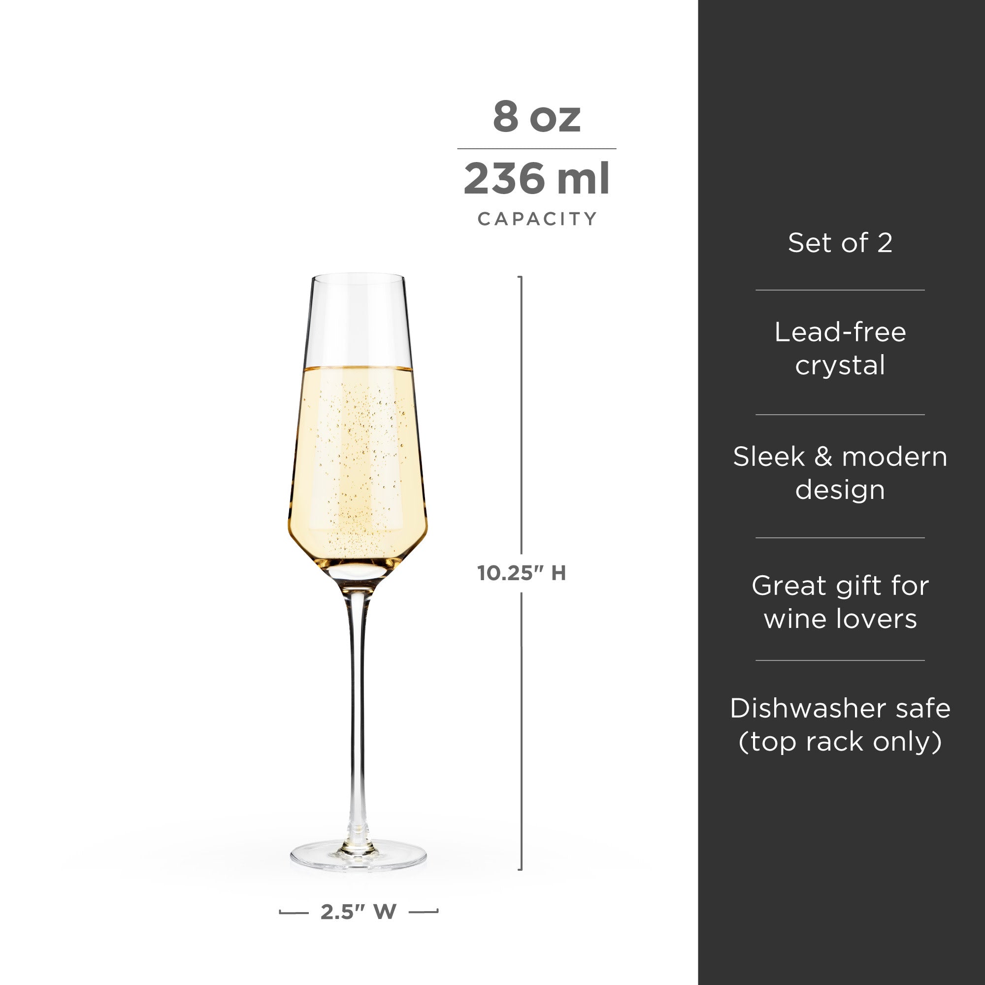 Elegant Raye Angled Crystal Champagne Flutes Set of 2 - Perfect for Weddings, Anniversaries & Romantic Dinners