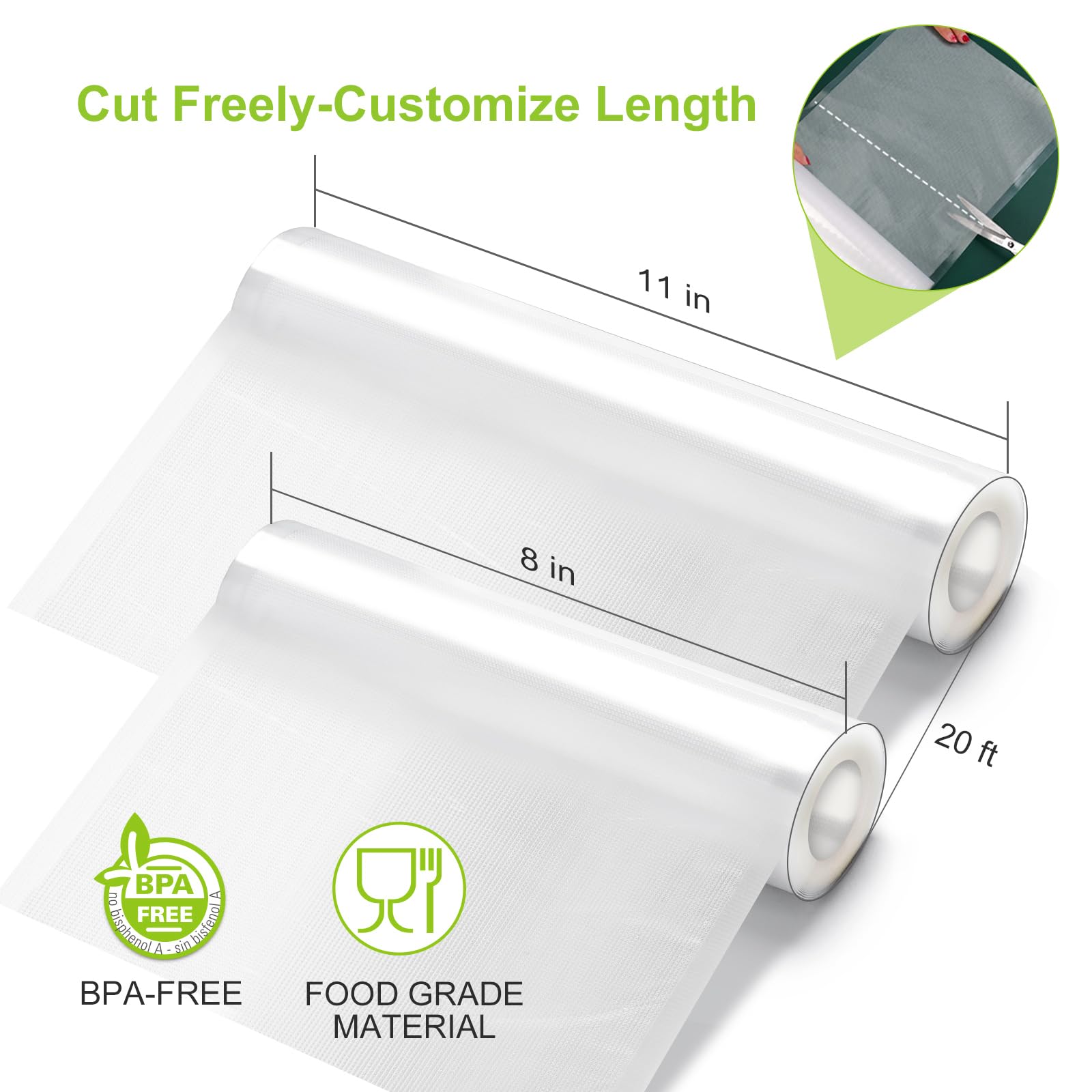 Bonsenkitchen Vacuum Sealer Bags - 6 Pack (3 Rolls 11