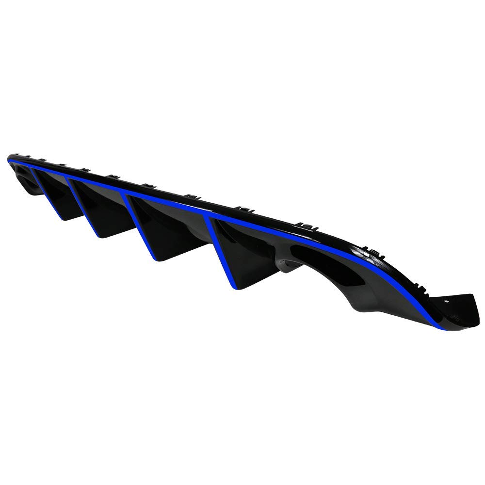 IKON MOTORSPORTS Bumper Lip Spoiler for 2015-2023 Dodge Charger SRT | Factory Style Rear Diffuser with Blue Reflective Tape | Enhanced Aerodynamics & Sporty Look for Street Racing & Car Shows