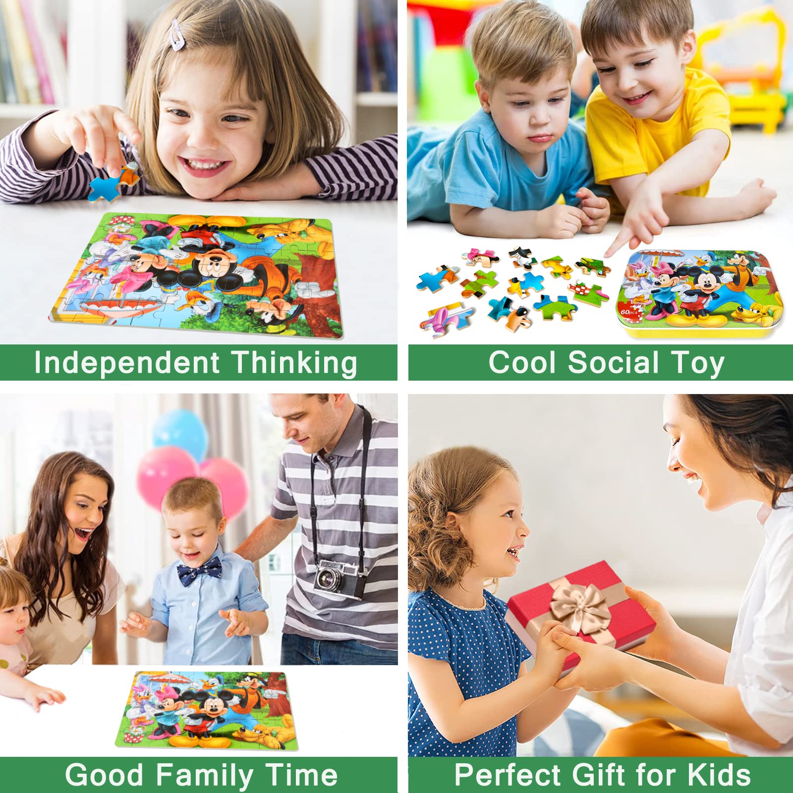60 Piece Jigsaw Puzzles for Kids Ages 3-8 | Educational Learning Toys for Boys & Girls | Durable Metal Storage Box | Perfect Birthday Gift & Classroom Activity for Preschoolers