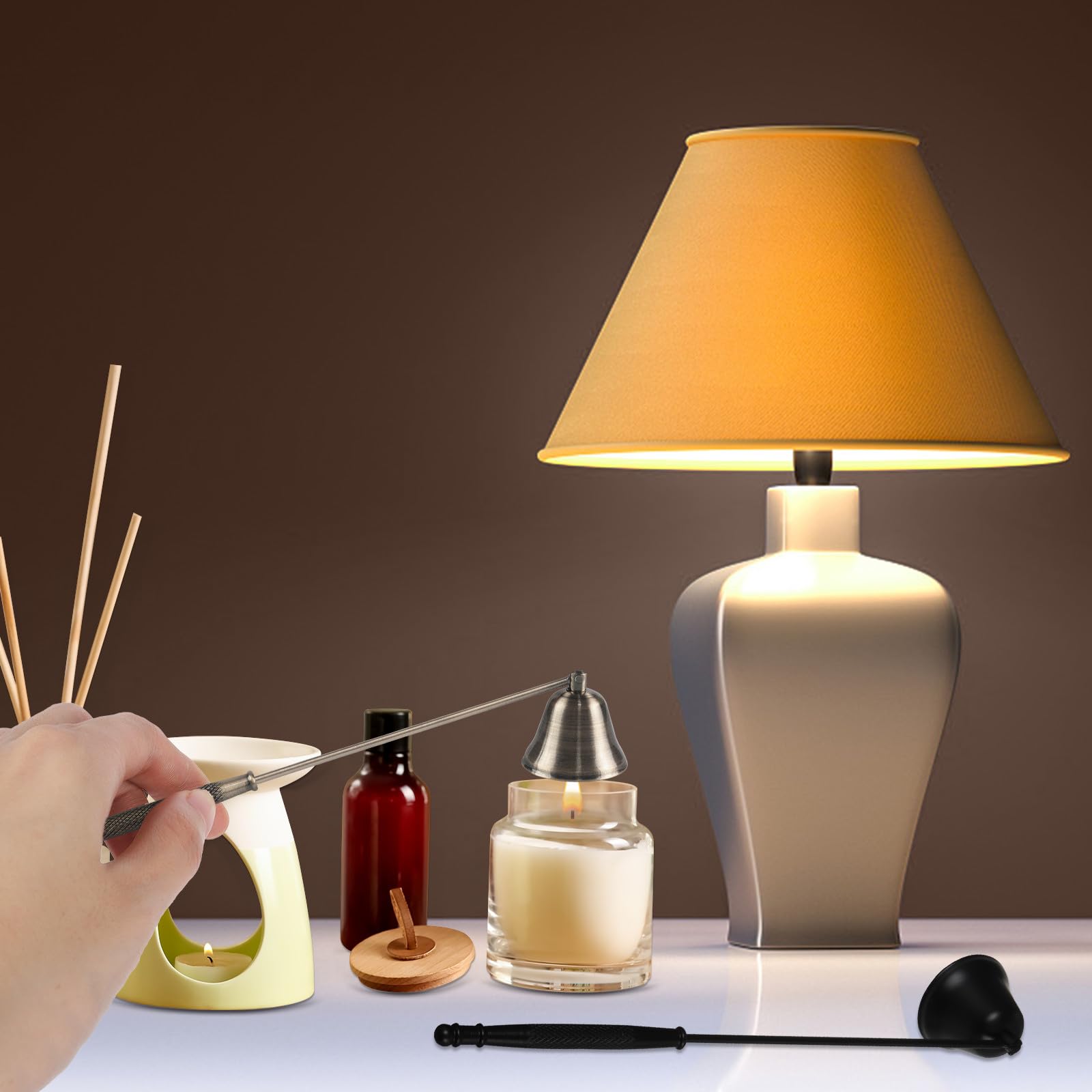 Long Handle Metal Candle Snuffer - Bronze Wick Extinguisher for Scented & Aromatherapy Candles - Home Decor & Spa Use