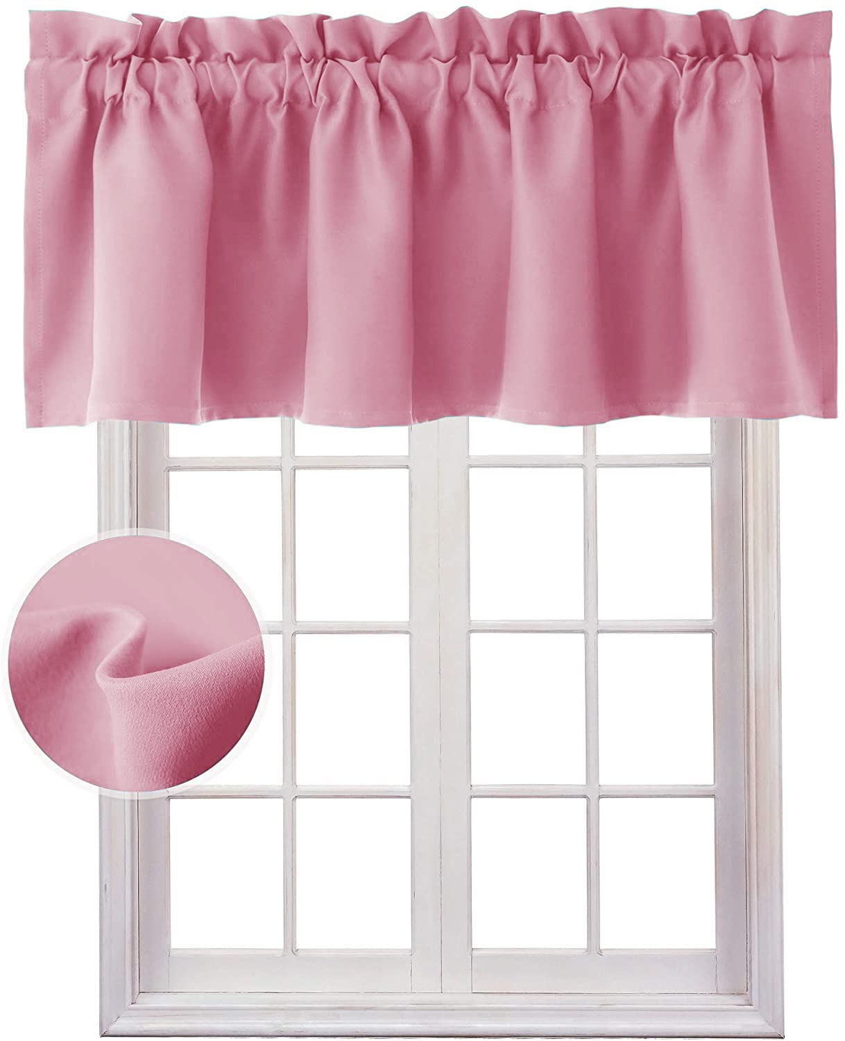 Blackout Thermal Insulated Kitchen Window Valance Curtain - Solid Pink, 60 x 18 Inches, 1 Panel - Perfect for Kitchen Decor, Sun Protection & Energy Efficiency
