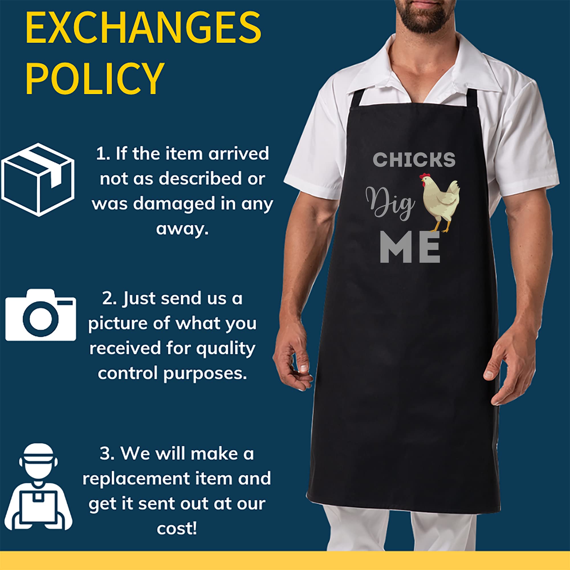 Funny Chicken Farmer Apron - Black Kitchen Cooking Apron for Men & Women - Perfect for BBQ, Grilling, Baking & Farm-Themed Parties