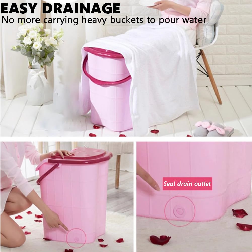 Large Plastic Deep Foot Bath Basin with Handle & Movable Rollers - Home Foot Spa Soaking Tub for Relaxation, Pedicure & Pain Relief - Insulated Mobile Foot Bucket for Bathroom, Bedroom & Salon Use