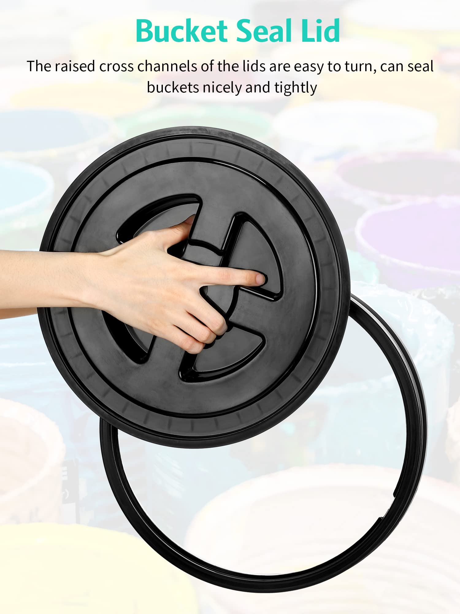 6-Piece 5 Gallon Bucket Lids - Heavy Duty Plastic Screw-On Storage Lids with Leak-Proof Seal - Ideal for Cereals, Grains, Pet Food, Paint & Industrial Storage (Black) - Perfect for Home, Farm & Workshop Organization