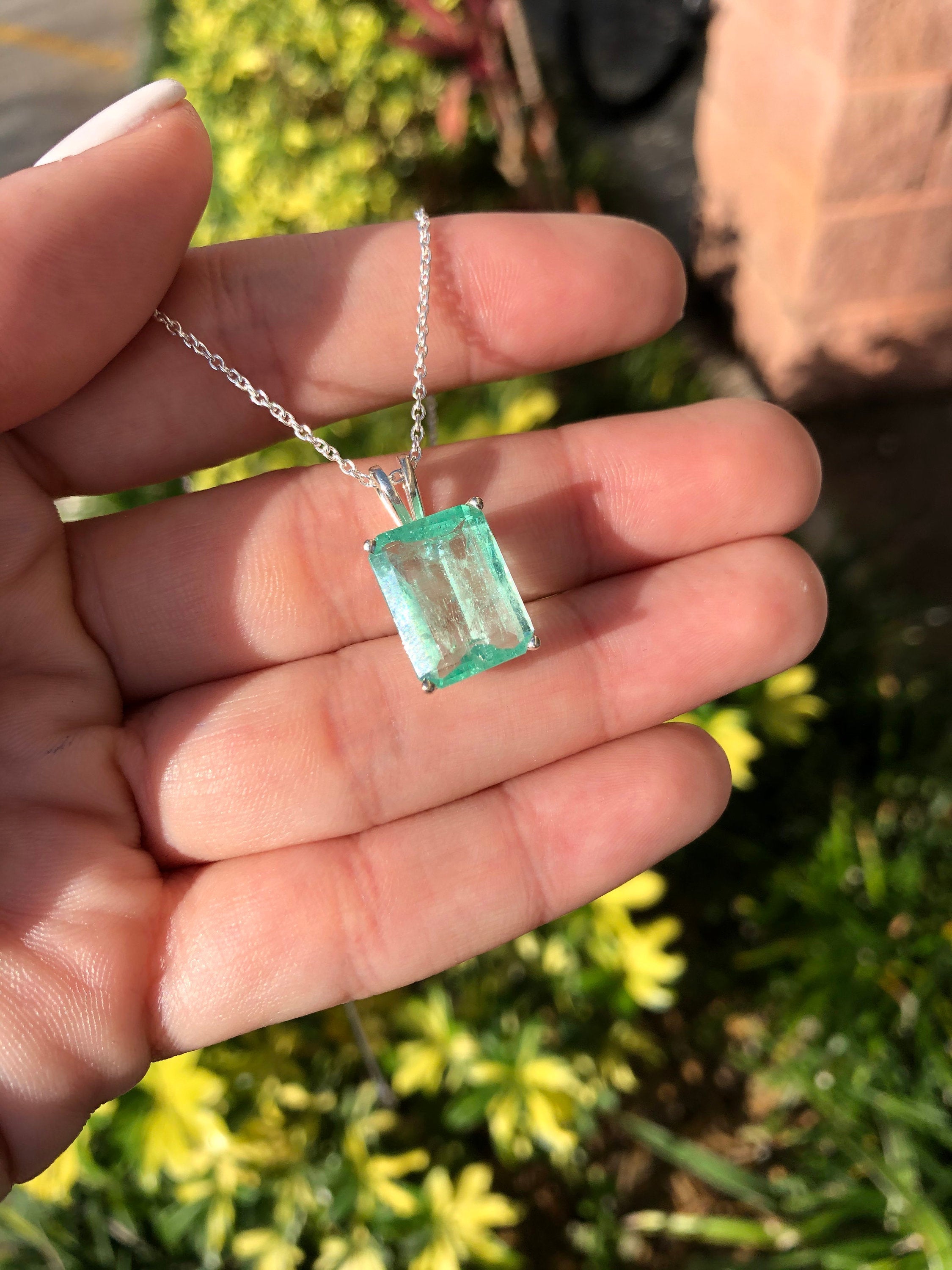6.59 Carats Natural Colombian Emerald Pendant Necklace in 925 Sterling Silver - Elegant Jewelry Gift for Women, Perfect for Weddings, Anniversaries & Special Occasions