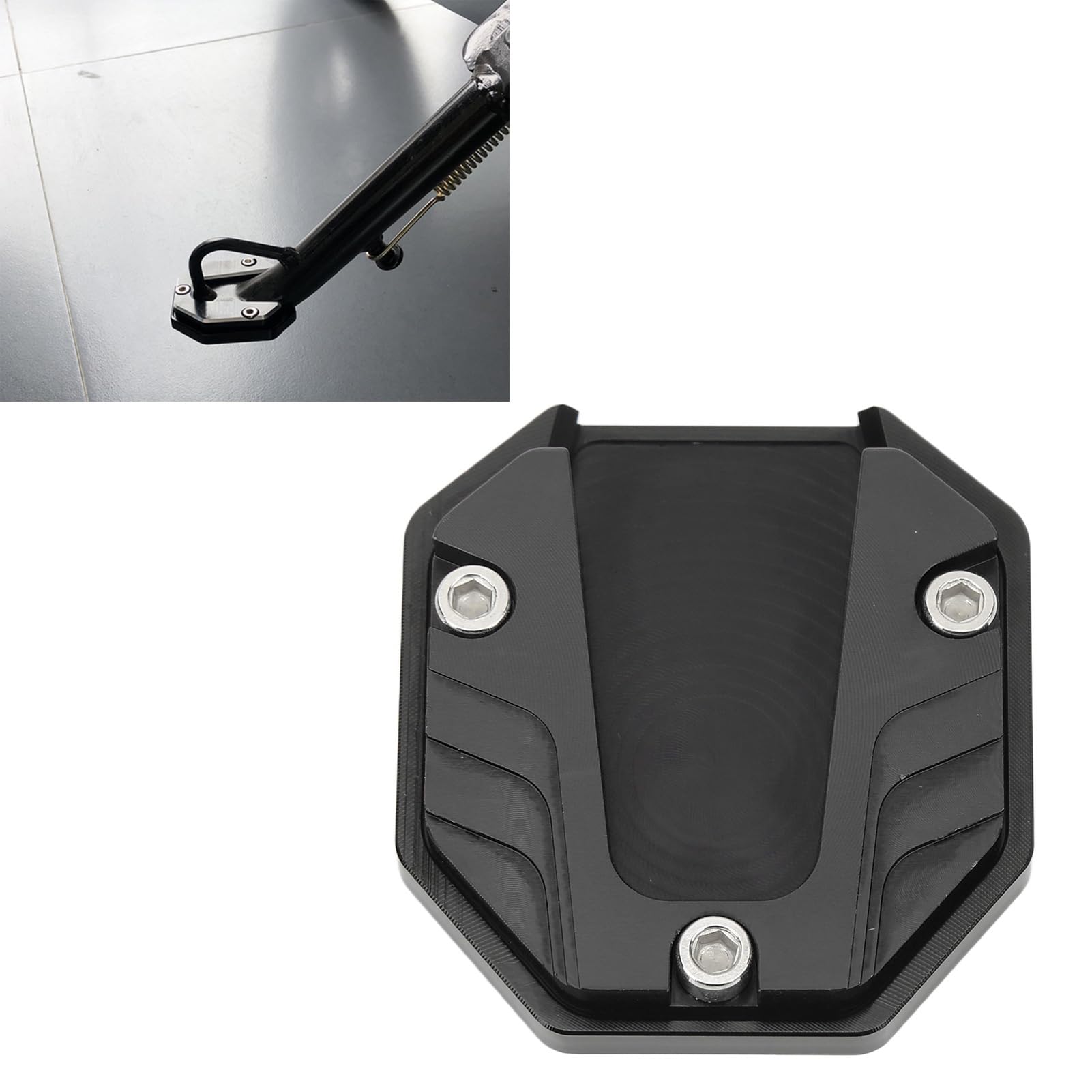 **Universal Motorcycle Kickstand Pad - High Strength Aluminum Alloy Side Stand Plate with Installation Tool - Perfect for Parking on Soft Ground, Gravel & Uneven Surfaces**