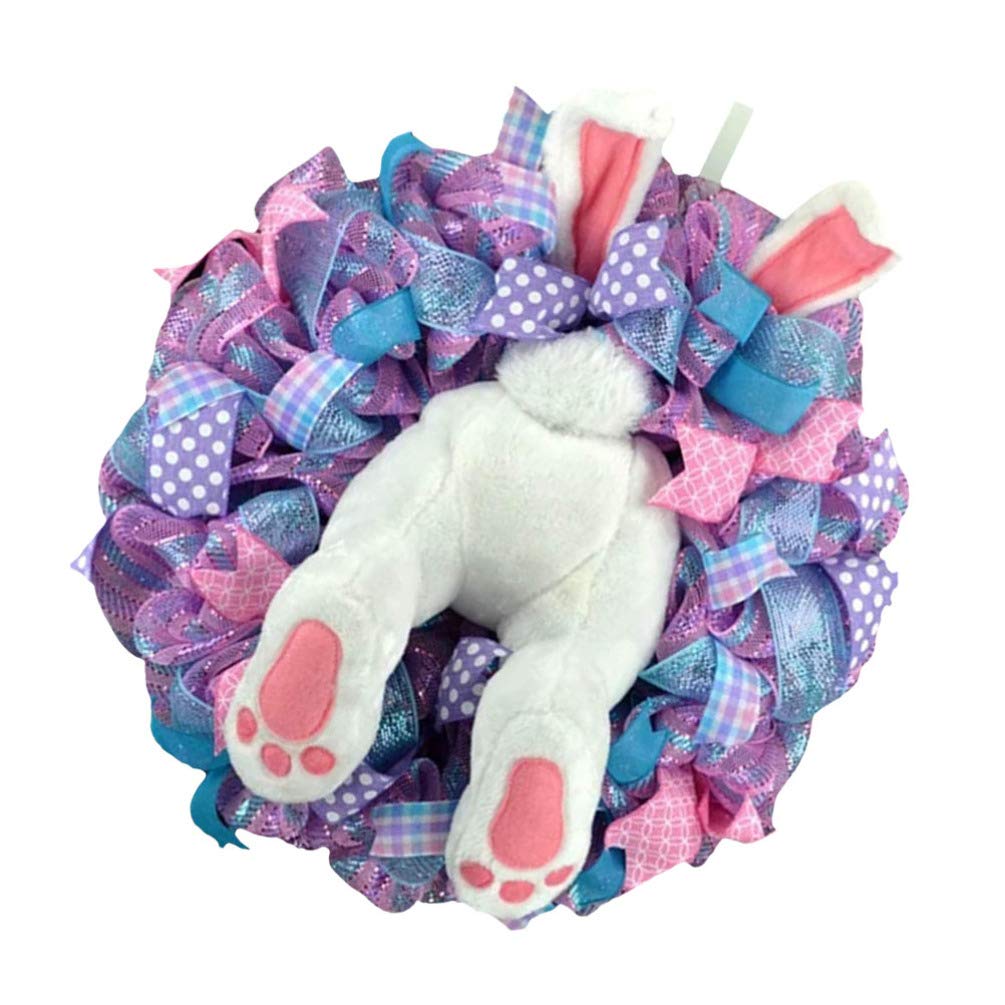 VALICLUD Easter Bunny Wreath - Floral Spring Door Decor with Plush Bunny Ears & Ribbon Accents | Perfect for Front Door, Home Entryway, and Easter Holiday Decorations