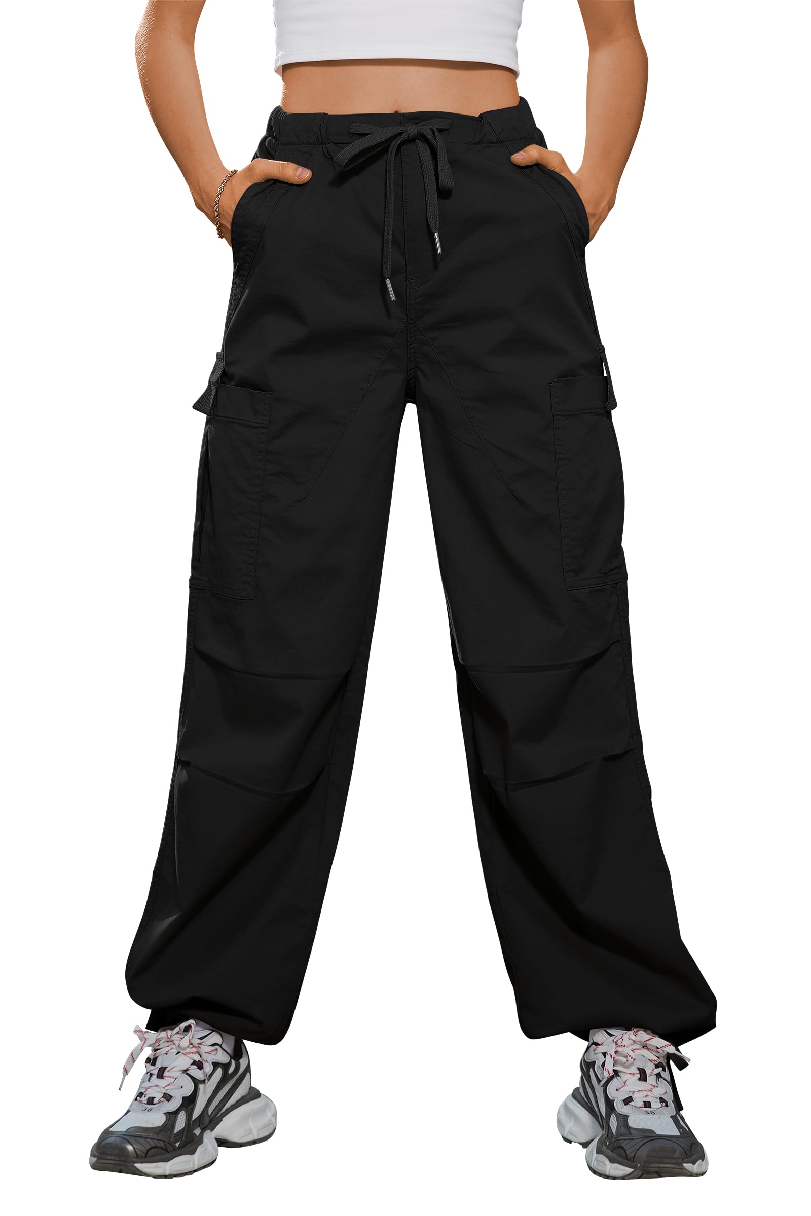 IVIR Women's Cargo Pants - High Waisted Baggy Parachute Pants with 6 Pockets | Y2K Streetwear Joggers | Perfect for Casual Wear, Workout & Urban Fashion