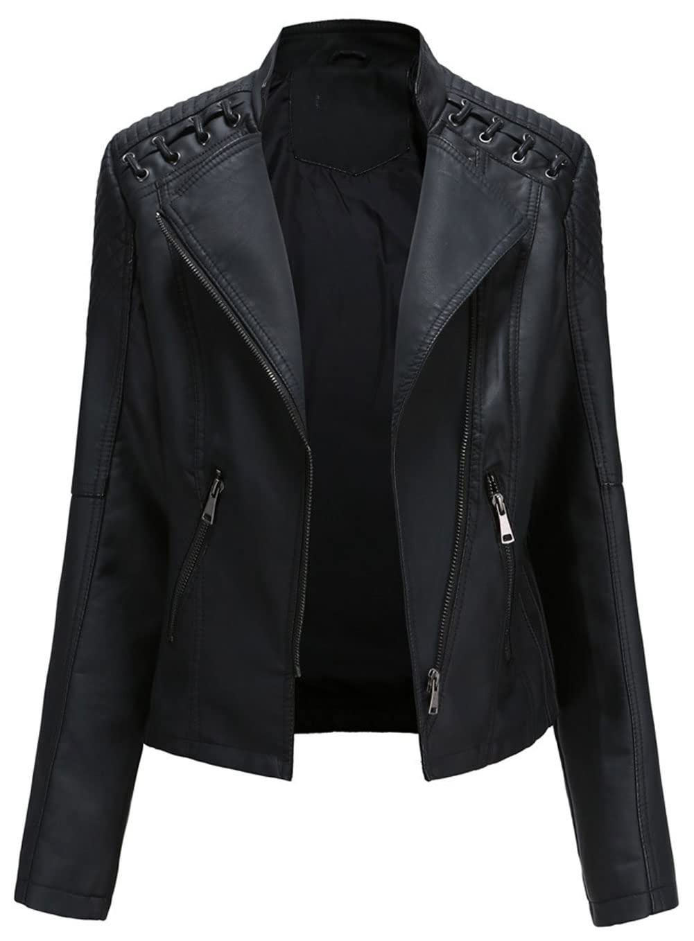 CHARTOU Women's Faux Leather Motorcycle Jacket - Stylish PU Biker Jacket with Bandage Slant Zipper for Spring & Casual Wear | Perfect for Riding, Night Out, and Street Fashion