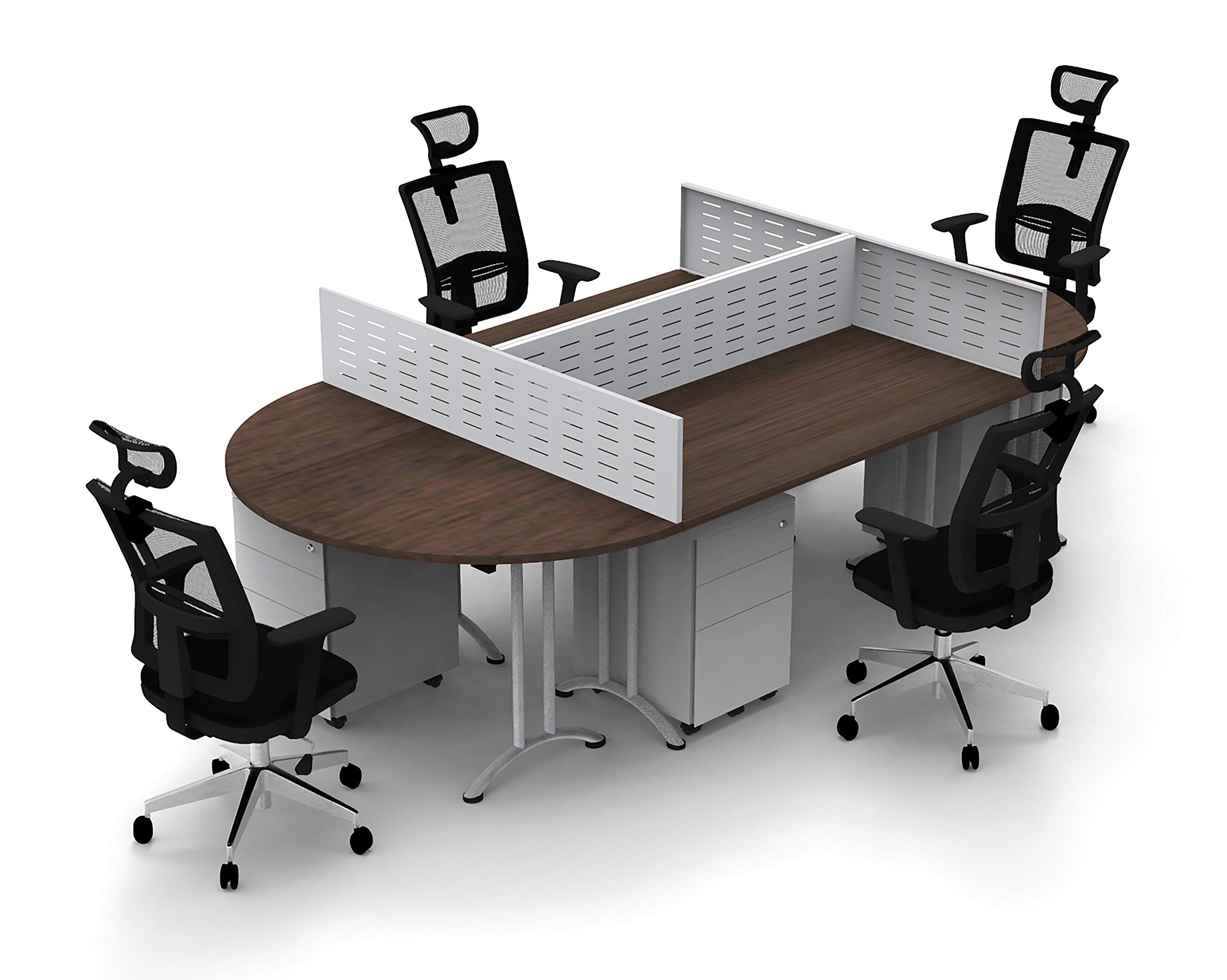 4 Person Workstation Desk - Model 6654 Compact Conference Table with 16pc Set (Tables, Chairs, Screens, Files) for Office Meetings, Team Collaboration & Seminars - Space-Saving Java Color Design - Easy Setup & Ready to Use