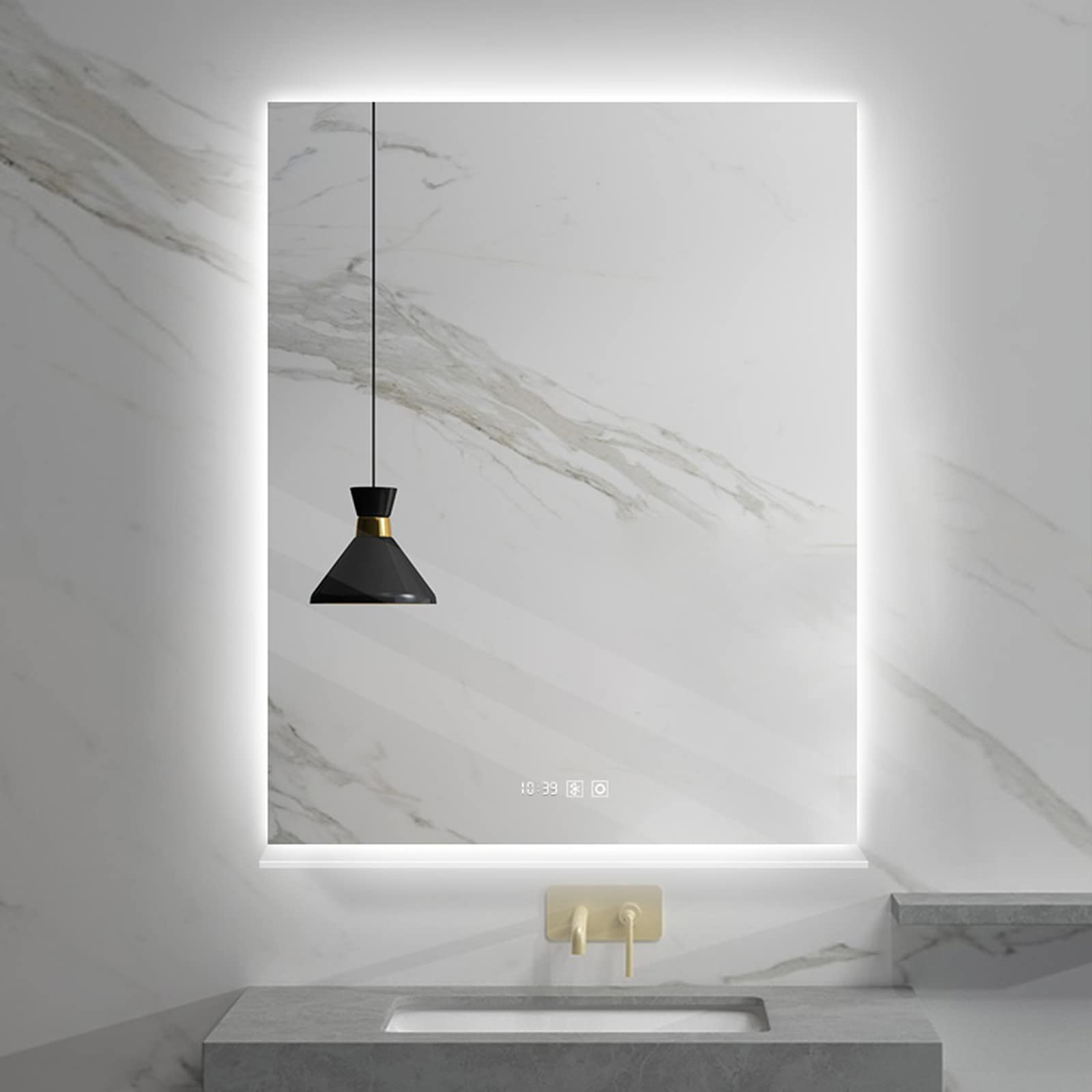YICOL LED Bathroom Vanity Mirror with Dimmable Touch Control, Anti-Fog, Bluetooth, Time & Temperature Display - Wall Mounted Makeup Mirror with Cosmetics Shelf (Horizontal/Vertical Installation) for Home, Salon, and Hotel Decor