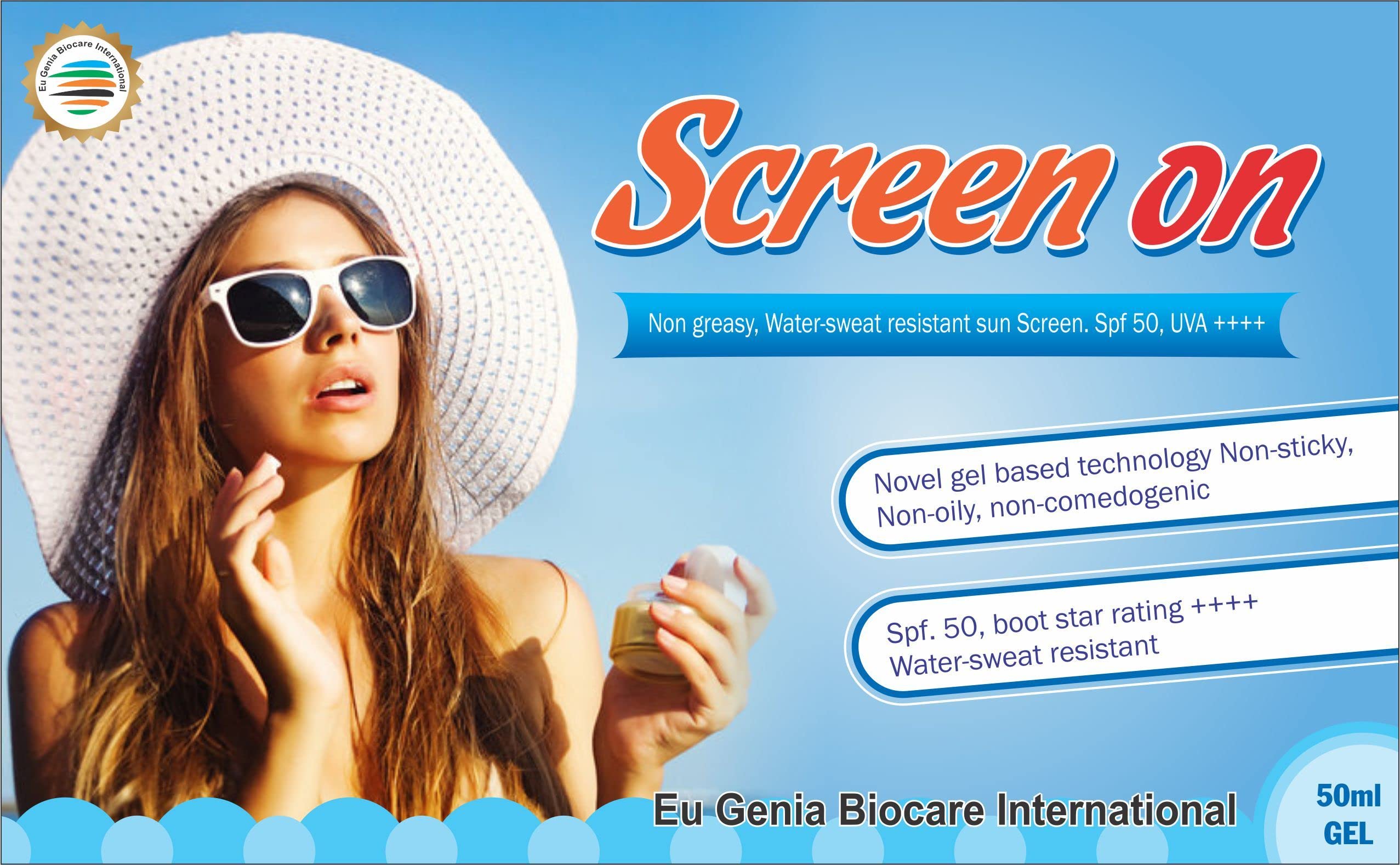 SCREENON SPF 50 Sunscreen Gel - Broad Spectrum UVA/UVB Protection, Water Resistant, Non-Greasy Formula for Face & Body | Perfect for Beach, Swimming & Outdoor Activities