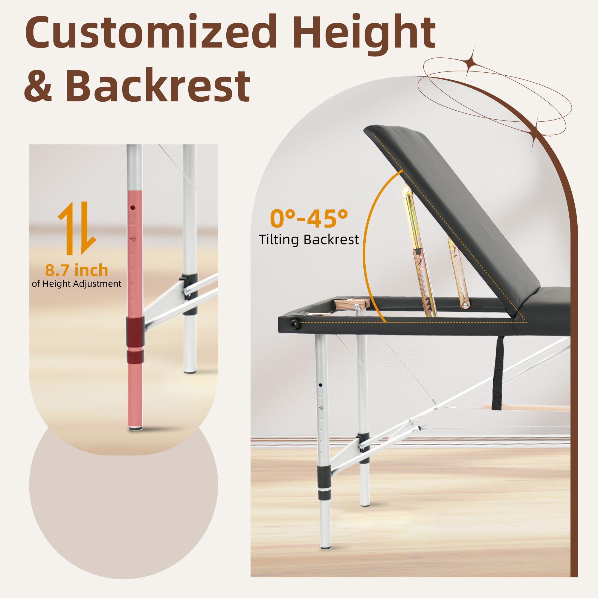 **ABET 3-Fold Portable Massage Table - Adjustable Height Spa Facial Bed with Face Cradle, Detachable Armrest & Carrying Bag - Aluminum Frame for Tattoo, Lash & Beauty Treatments - Perfect for Salons, Spas & Home Use**