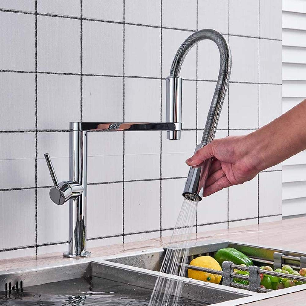 Stainless Steel Pull Out Kitchen Faucet with 360° Swivel Spout - Lead-Free Deck Mounted Water Mixer Tap for Modern Home Kitchen Sink (Perfect for Washing Dishes, Filling Pots & Cleaning Vegetables)