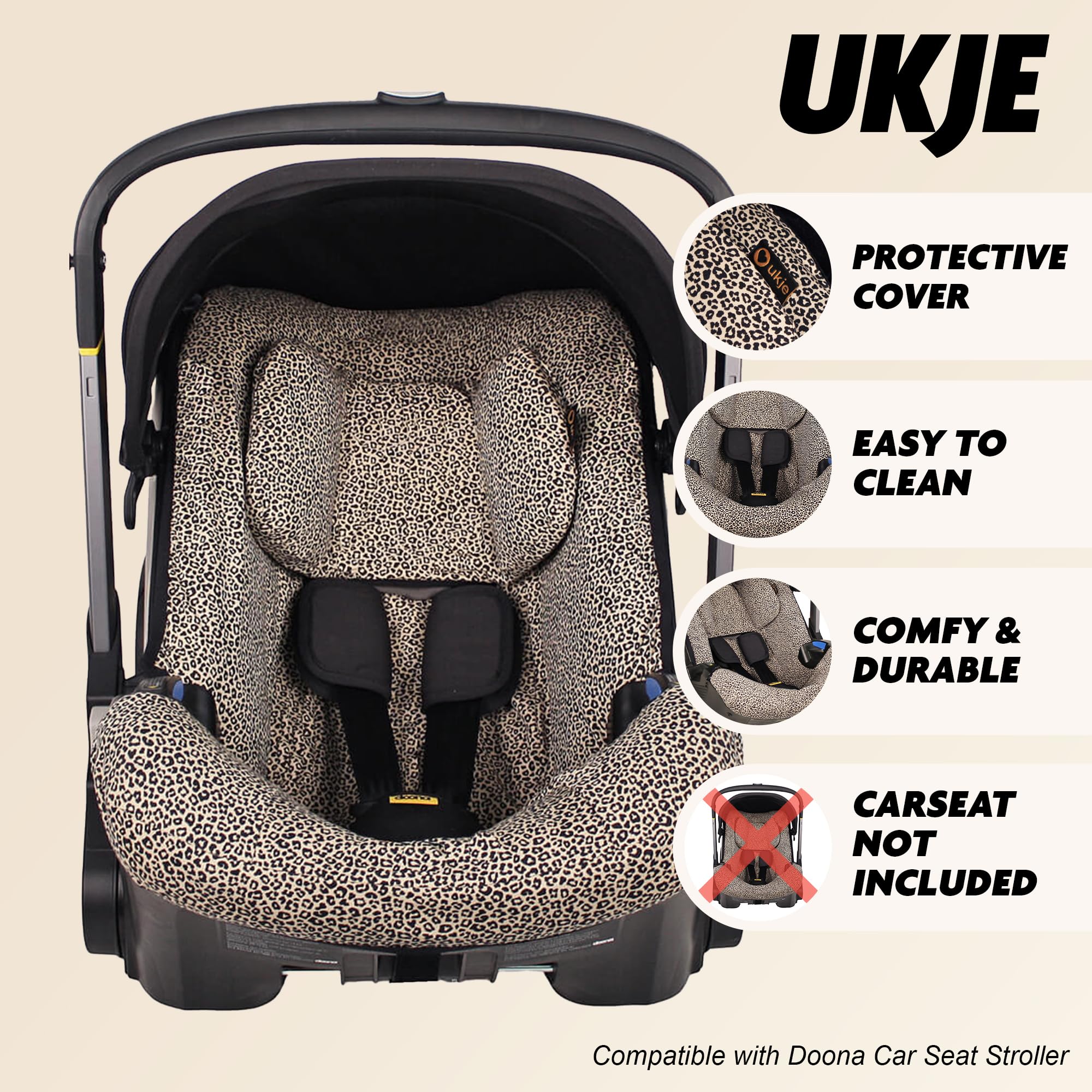 UKJE Premium Cotton Car Seat & Stroller Cover for Doona - Soft Infant Car Seat Liner Protector | Newborn Baby Travel Accessories | Machine Washable & Easy Install | Beige Leopard Print | Perfect for Road Trips & Daily Stroller Use