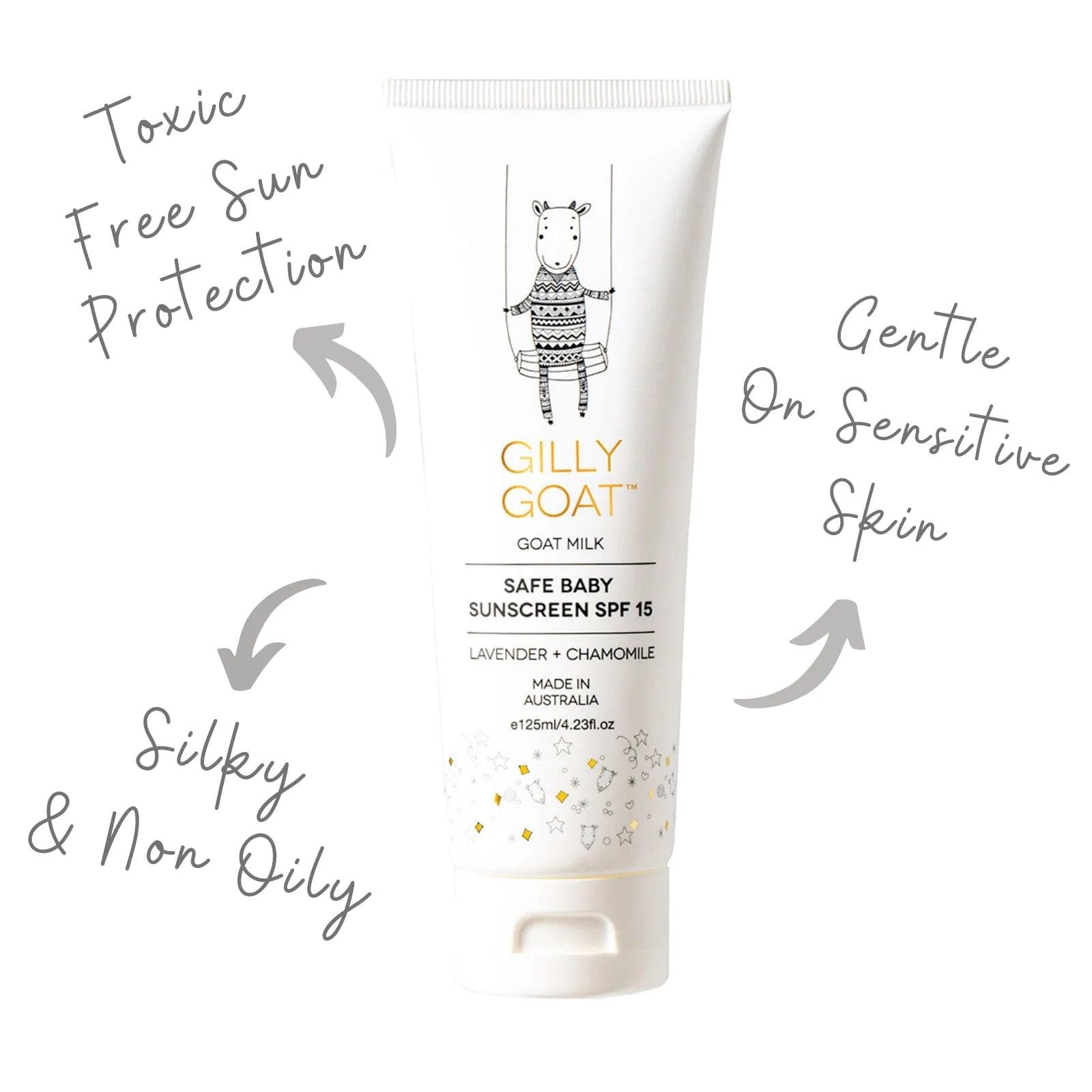 Gilly Goat Safe Baby Sunscreen SPF 15 125ml - Gentle & Hypoallergenic Sun Protection for Infants & Toddlers - Perfect for Beach, Pool & Outdoor Activities