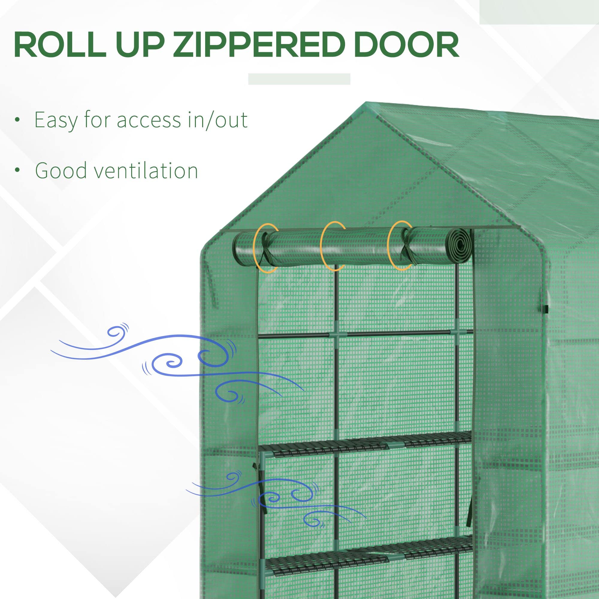 Outsunny 7' x 5' x 6' Walk-in Greenhouse for Outdoor Gardening with Mesh Door, 18 Shelves & Trellis - UV Protected Plant House for Growing Flowers, Herbs, Vegetables & Saplings | Perfect for Backyard, Patio & Small Garden Spaces