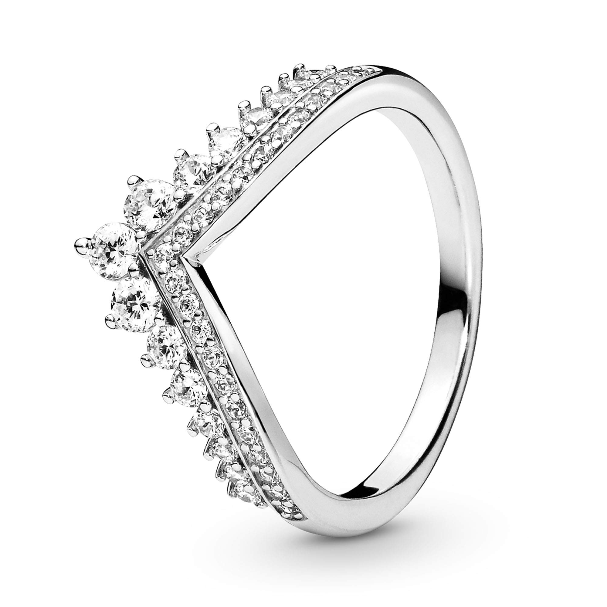 PANDORA Princess Wishbone Ring for Women - Sterling Silver Tiara Ring with Clear Cubic Zirconia - Stackable Layering Ring - Perfect Gift for Her - Elegant Jewelry for Date Night, Wedding or Special Occasion