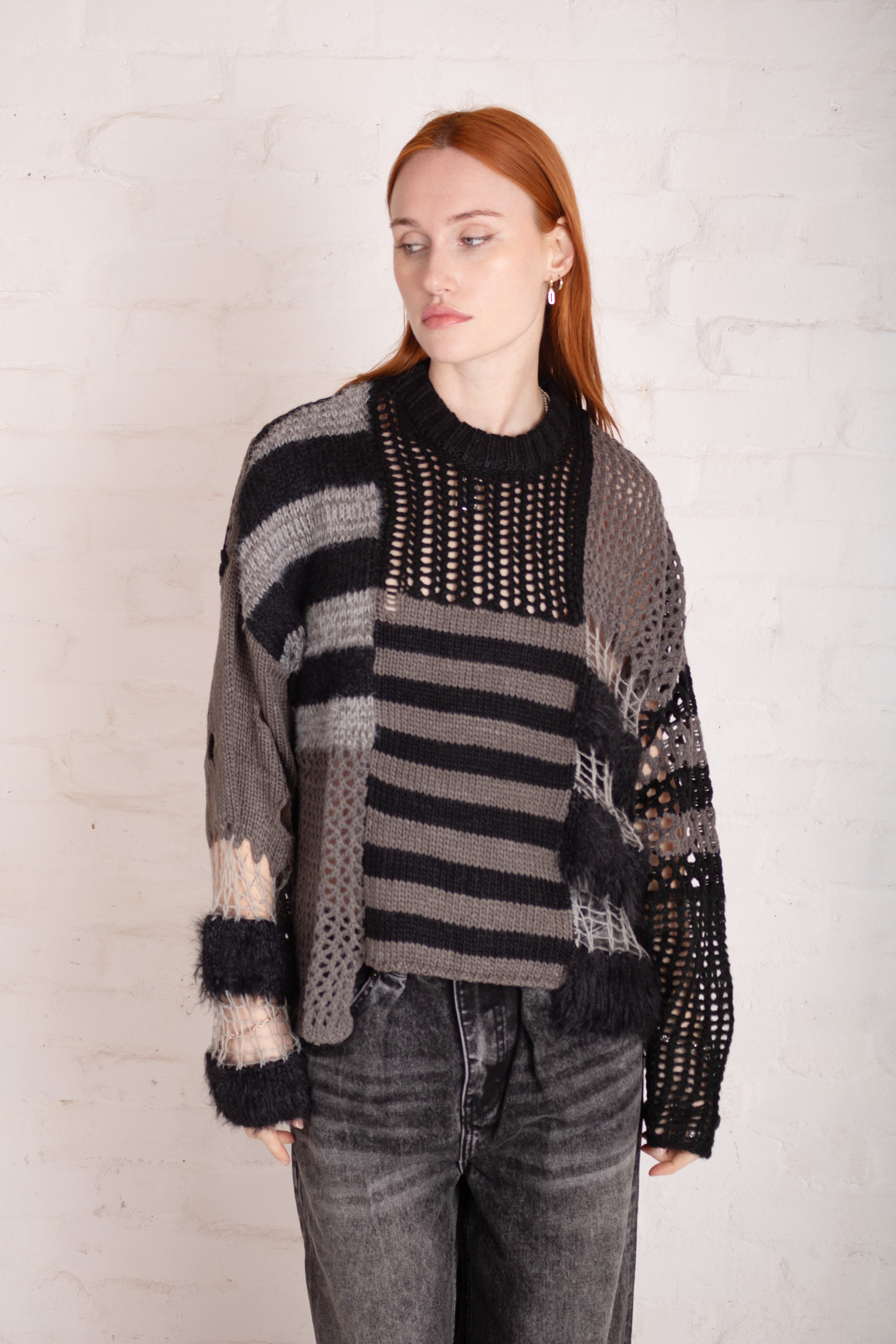 Stylish Compound Patchwork Stripe Knit Sweater - Trendy Casual Wear for Women & Men - Perfect for Fall Outfits, Office Looks and Weekend Getaways