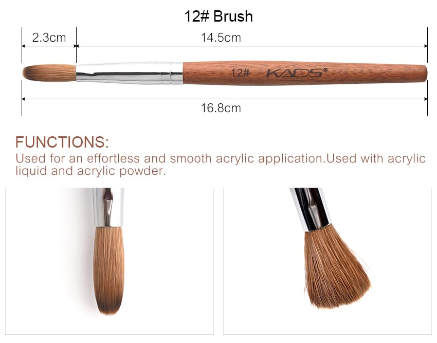 Professional Kolinsky Acrylic Nail Brush - Red Wooden Handle Salon Brush for Acrylic Nails (Size 12#) - Perfect for Nail Art, Extensions & Salon Manicures