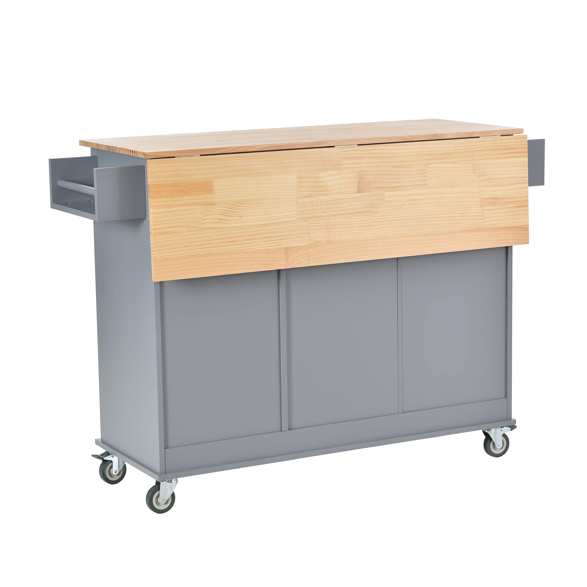 LERFAN Rolling Kitchen Island Cart with Wood Tabletop, Drop Leaf, Towel Rack, 3 Drawers & Double Doors - Mobile Storage Cabinet for Small Spaces, Dining Room, Apartment Kitchen Organization