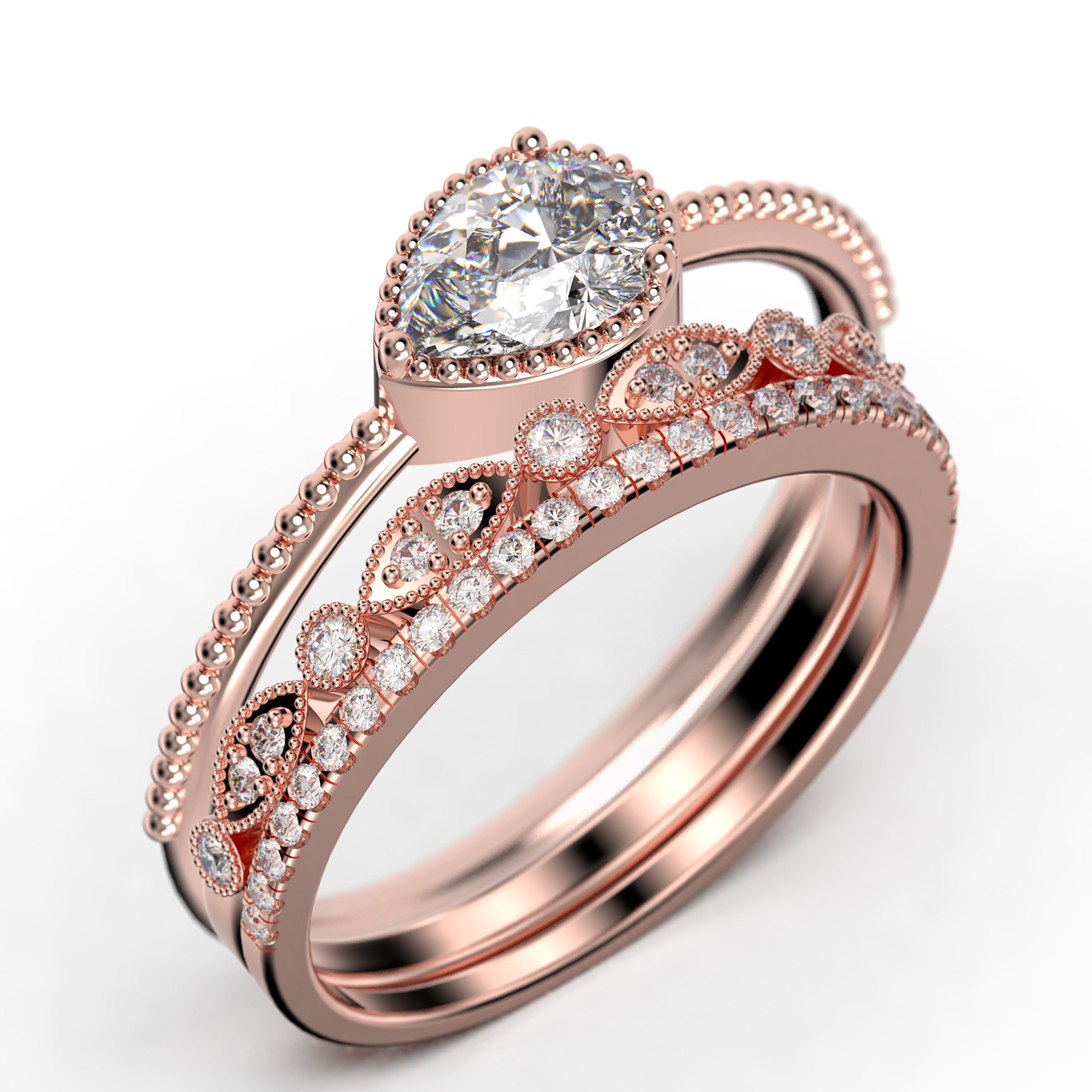 2.10 Carat Pear Cut Moissanite Diamond Engagement Ring for Women, 925 Sterling Silver with 18k White Gold Plating - Classic Wedding Band, Promise Ring, Dainty Jewelry Set for Bridal, Anniversary & Special Occasions