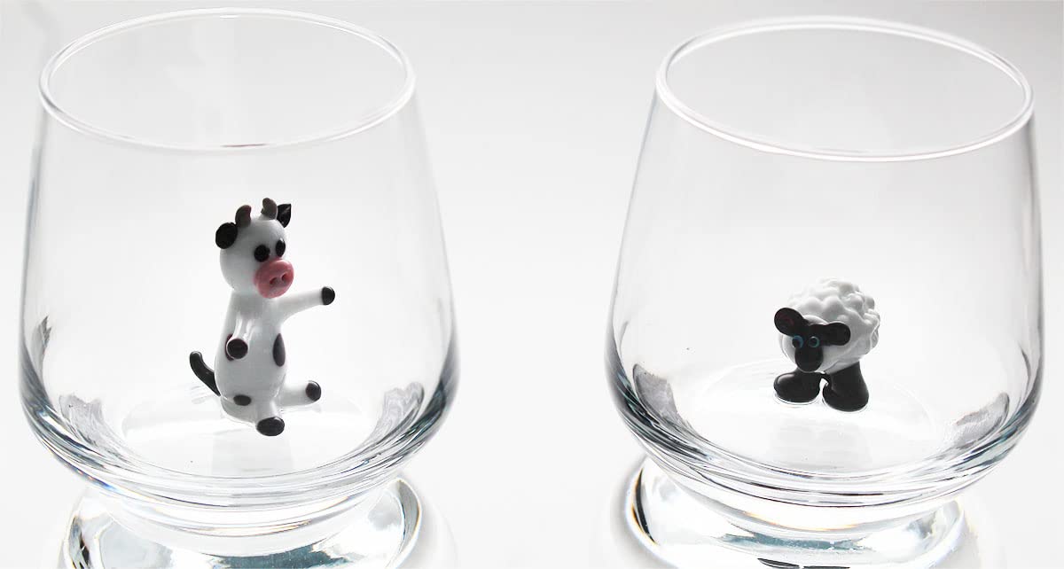 3D Cute Sheep Inside Drinking Glass Cup - Handmade Glass Animal Figurine Stemless Wine Glass for Water, Juice, Milk & Beverages - Unique Easter Gift for Kids, Boys & Girls - Perfect for Parties, Home Decor & Collectibles