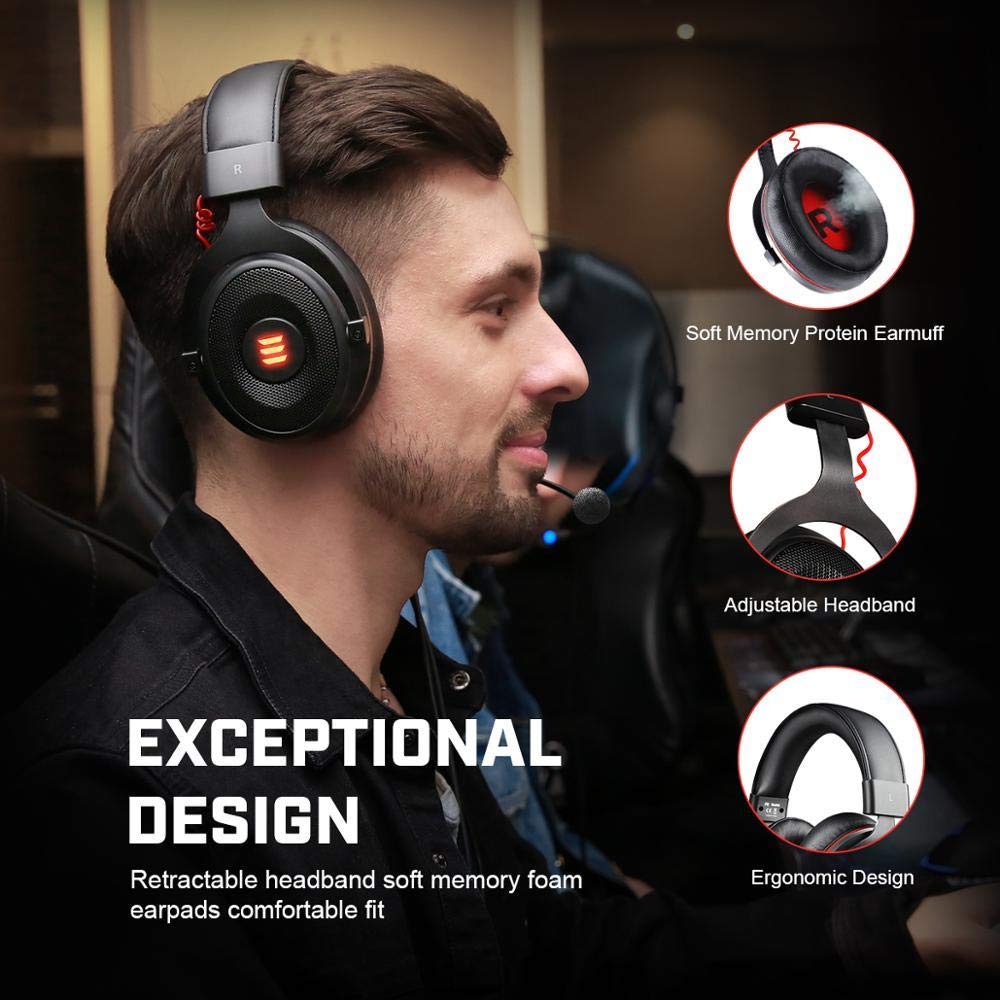 ADITAM 7.1 Virtual Surround Sound Gaming Headset with Noise Cancelling Mic - Wired Over-Ear Headphones for PC, Xbox, PS4 - Ultra Comfortable for Long Gaming Sessions & Online Meetings
