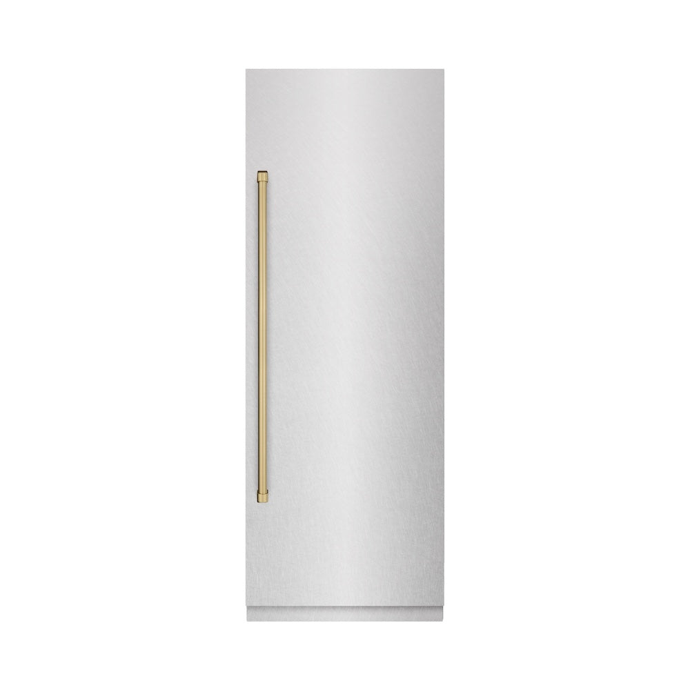 ZLINE 30 Inch Column Refrigerator - 16.7 cu.ft Capacity, Satin Stainless Steel Exterior with Graphite Gray Interior & Champagne Bronze Accents - Perfect for Modern Kitchens & Open-Concept Living Spaces (RCRVZ SN 30 CB)