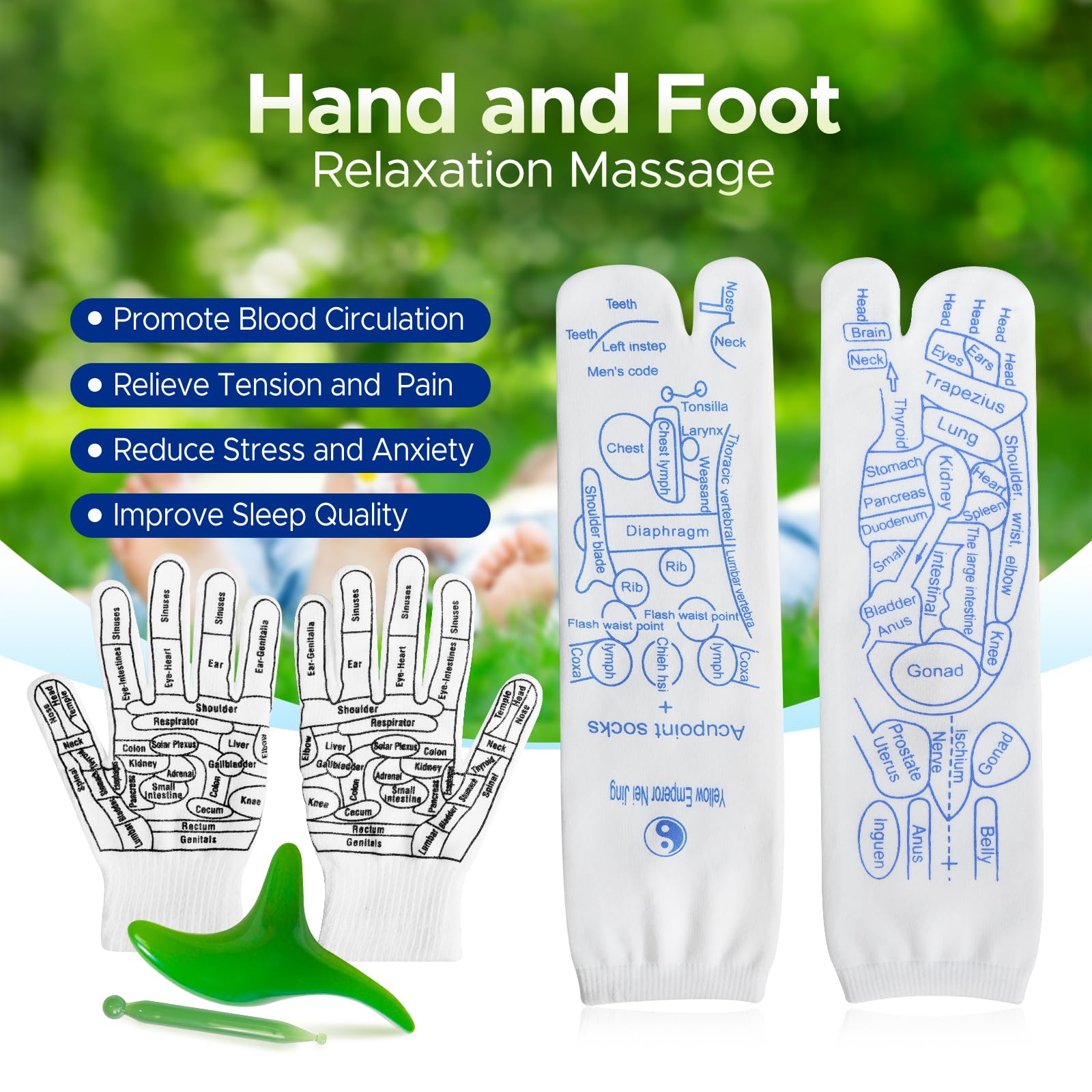 Reflexology Socks with Massage Tools & Gloves Set - Acupressure Foot Massage Kit for Men & Women - Perfect for Relaxation, Pain Relief & Home Spa Therapy