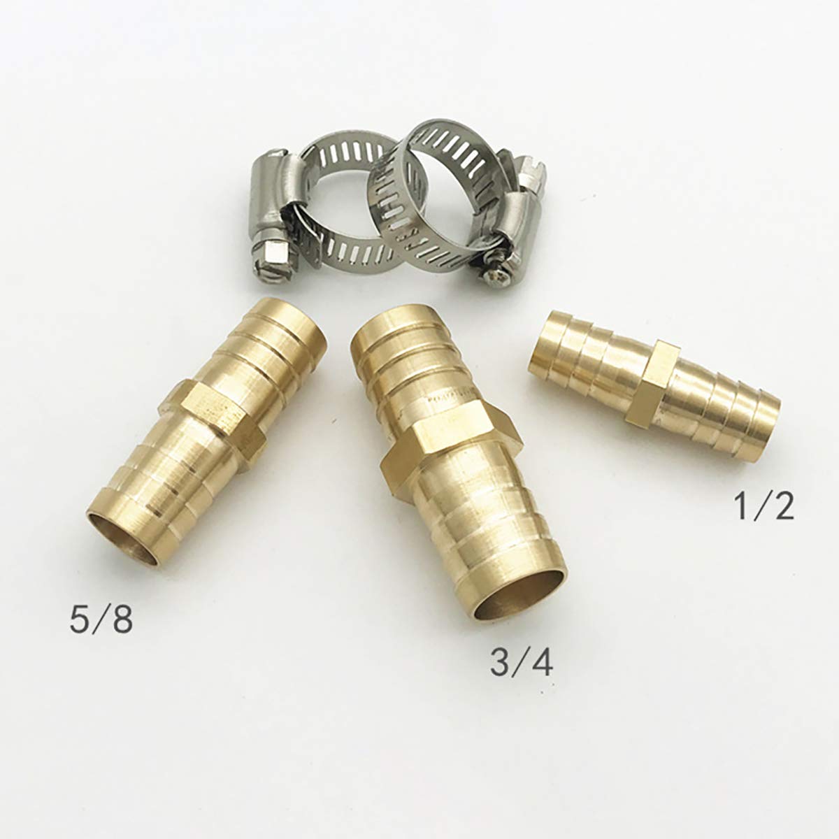 Hanobo 5 Pack 3/4 Inch Brass Pipe Connectors - Heavy Duty Metal Garden Hose Repair Mender with Stainless Steel Clamps - Perfect for Outdoor Watering, Irrigation Systems & DIY Plumbing Repairs