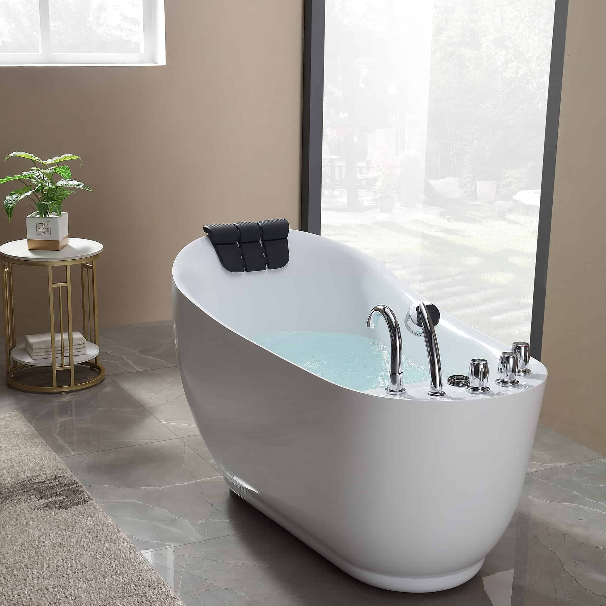 Empava 59-Inch Freestanding Acrylic Whirlpool Bathtub with Reversible Drain - Oval Design for Luxury Bathroom & Spa Relaxation