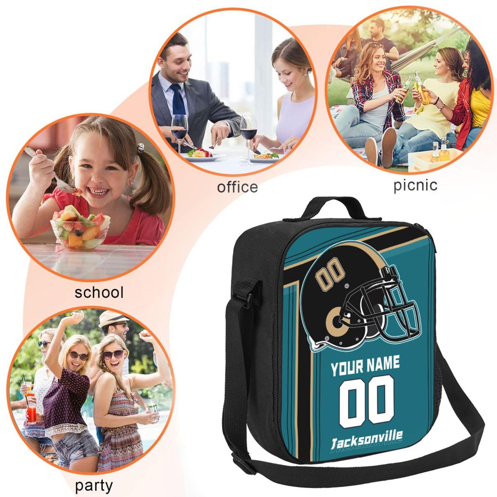 Custom Jacksonville Lunch Bag with Personalized Name & Number - Portable Insulated Lunch Tote for Work, School & Sports - Perfect Gift for Men, Women & Boys - Ideal for Office, Picnics & Fan Events