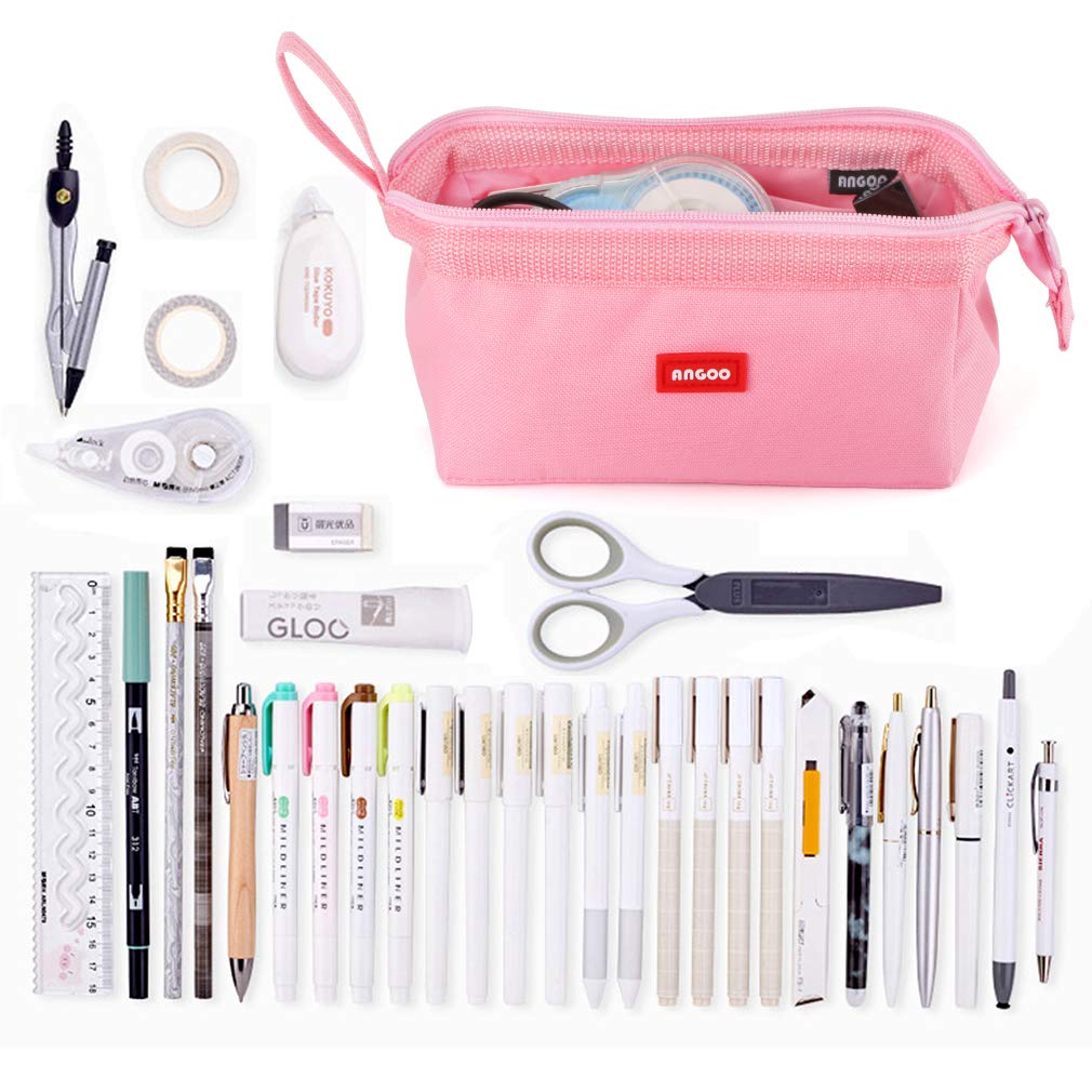 iSuperb Large Capacity Pencil Case - Portable Zipper Pencil Pouch Organizer for School, Office & Travel - Storage Bag for Pens, Cosmetics & Makeup (Pink) - Perfect for Students, Artists & Professionals