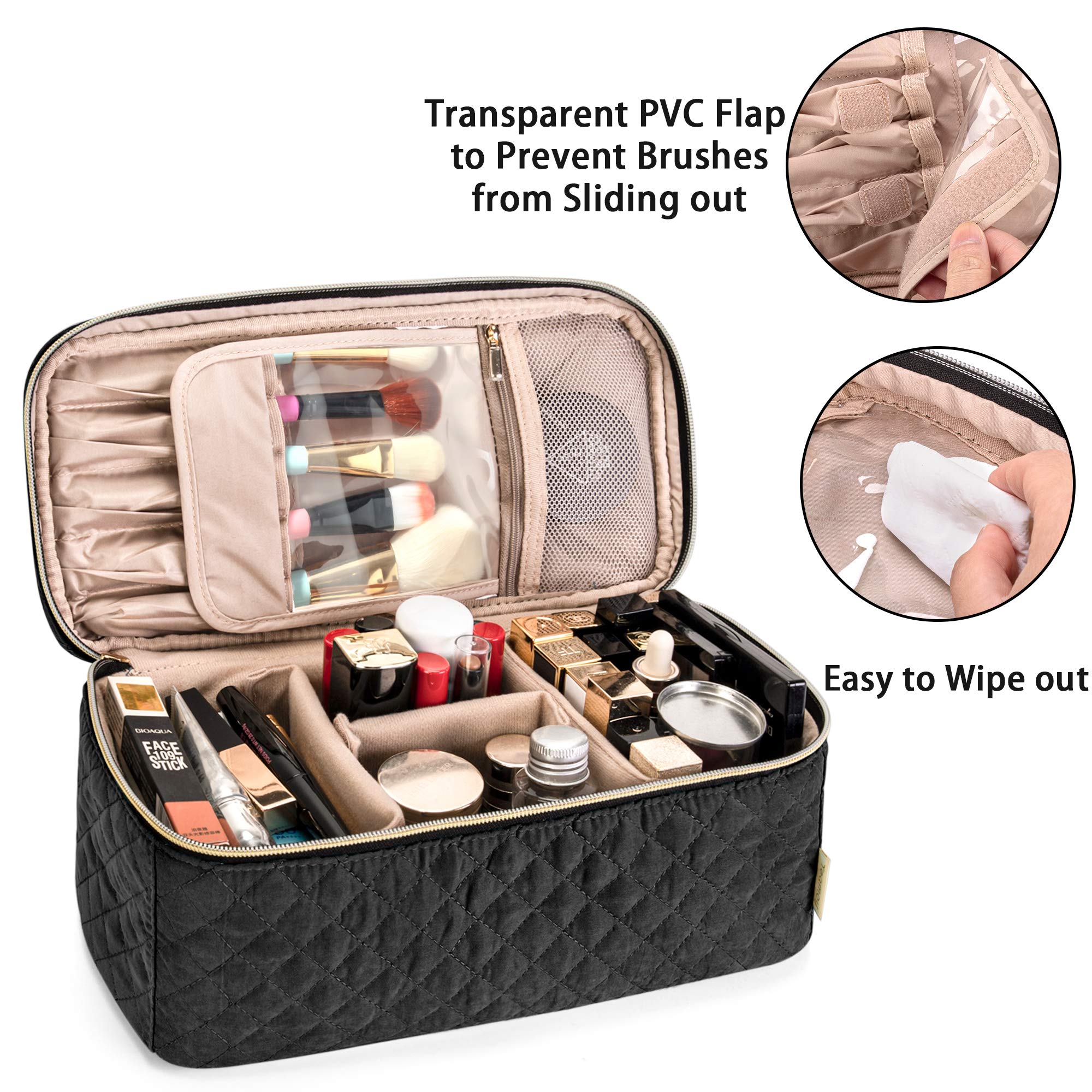 Teamoy Travel Makeup Brush Organizer Case - Large Black Cosmetic Brush Holder Bag with Handle for Makeup Brushes (Up to 8 Inch) & Beauty Essentials - Perfect for Travel, Salon Professionals & Home Storage