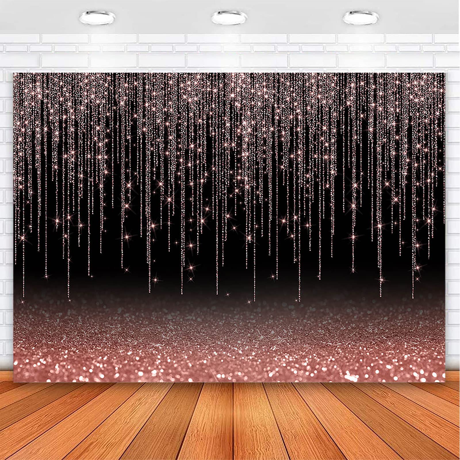 Premium Avezano Rose Gold & Black Bokeh Glitter Backdrop - 7x5ft Photography Background for Weddings, Bridal Showers, Birthday Parties, Sweet 16, Women's Bday Decor & Studio Props - Elegant Event Photo Shoot Decorations