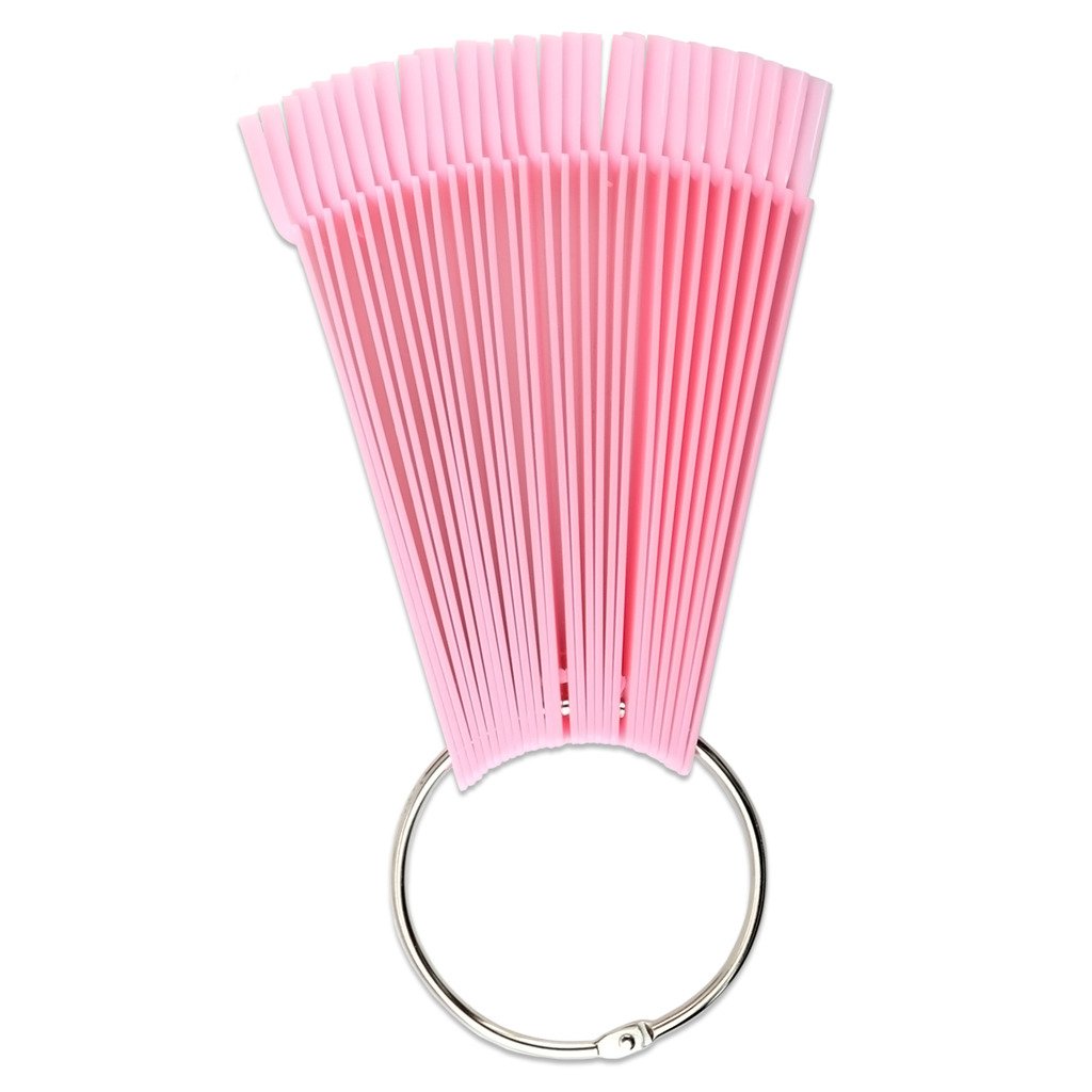 Beauticom® 50-Piece Pink Plastic False Nail Tips with Metal Ring Holder & Screw - Nail Polish Swatch Fan for Nail Art Practice, Design Display & Salon Organization - Perfect for DIY Manicures, Nail Tech Training & Beauty Salon Displays