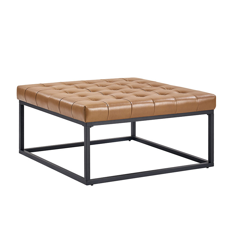 Genuine Leather Ottoman with Open Frame Base - Modern Footrest & Storage Stool for Living Room, Bedroom, or Office