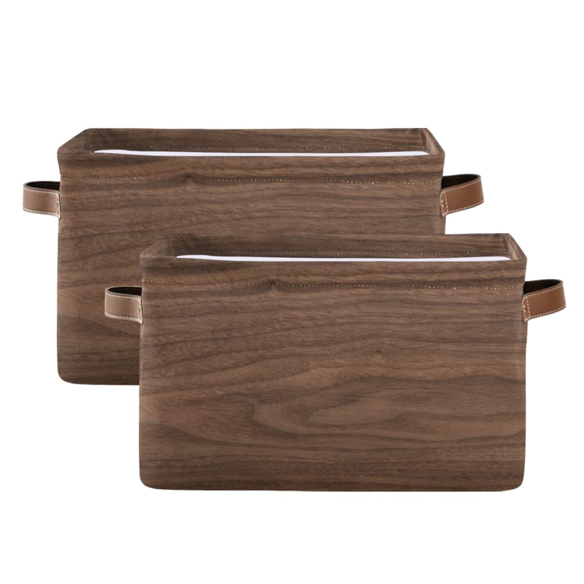 Collapsible Waterproof Canvas Storage Basket with Handles - Wood Pattern Rectangle Storage Bin for Nursery, Toys, Books | Perfect for Closet, Shelves, Bedroom & Living Room Organization - 1 Pack