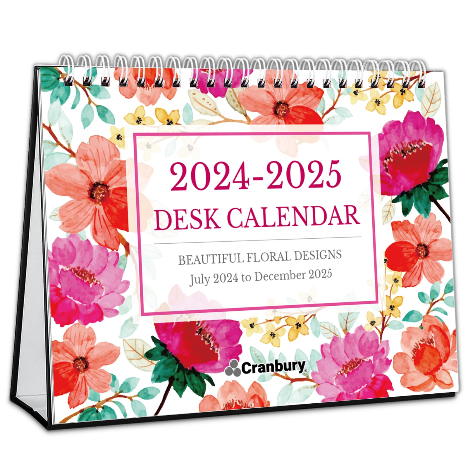 CRANBURY Standing Desk Calendar 2025 - Floral 8x6 Desktop Planner (January-December 2025) | Monthly Flip Calendar with Stickers | Perfect for Office, Home & Gift Giving | Beautiful Floral Design Small Calendar for Workstation & Study Desk