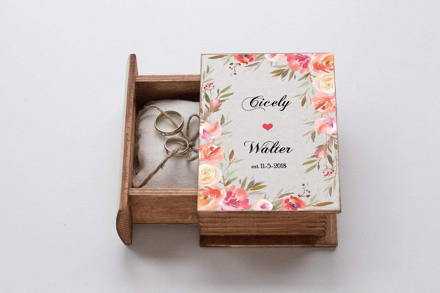 Personalized Floral Wedding Ring Box - Elegant Rose Wreath Ring Bearer Box for Engagement Proposal, Spring & Summer Weddings - Perfect for Bridal Showers, Vow Renewals & Romantic Gift Giving