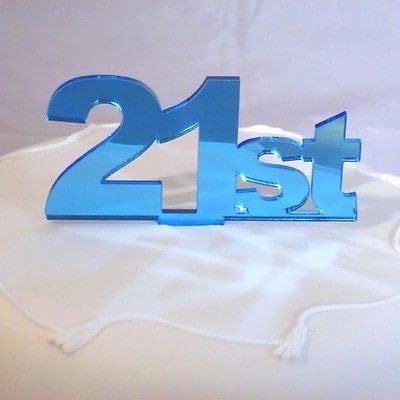 21st Birthday Cake Topper - Blue Mirror Acrylic - Large Size for 21st Birthday Party Decorations | Perfect for Cakes, Cupcakes & Dessert Tables