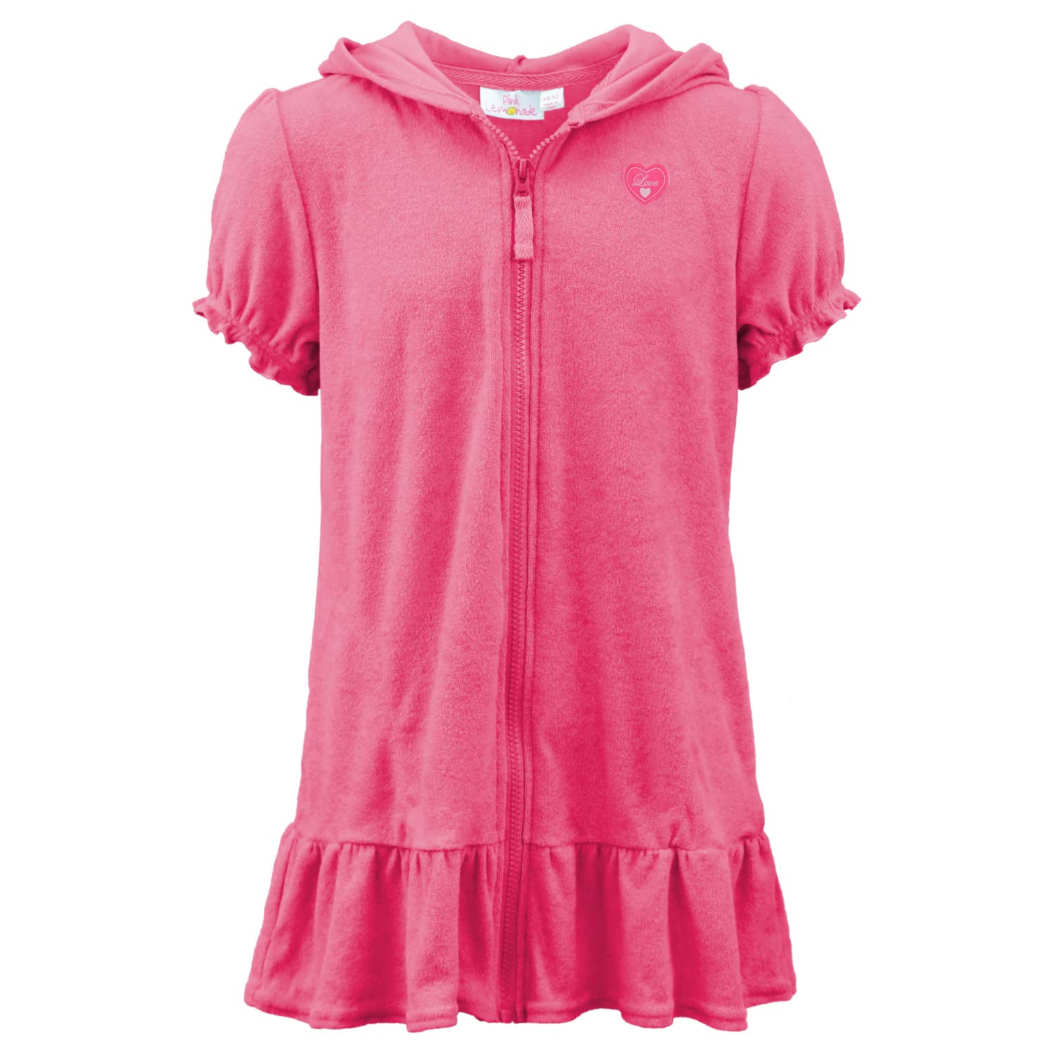 Pink Lemonade Girls' Hooded Zip-Up Swim Cover Up - Terry Beach Swimsuit Cover for Pool, Beach & Vacation