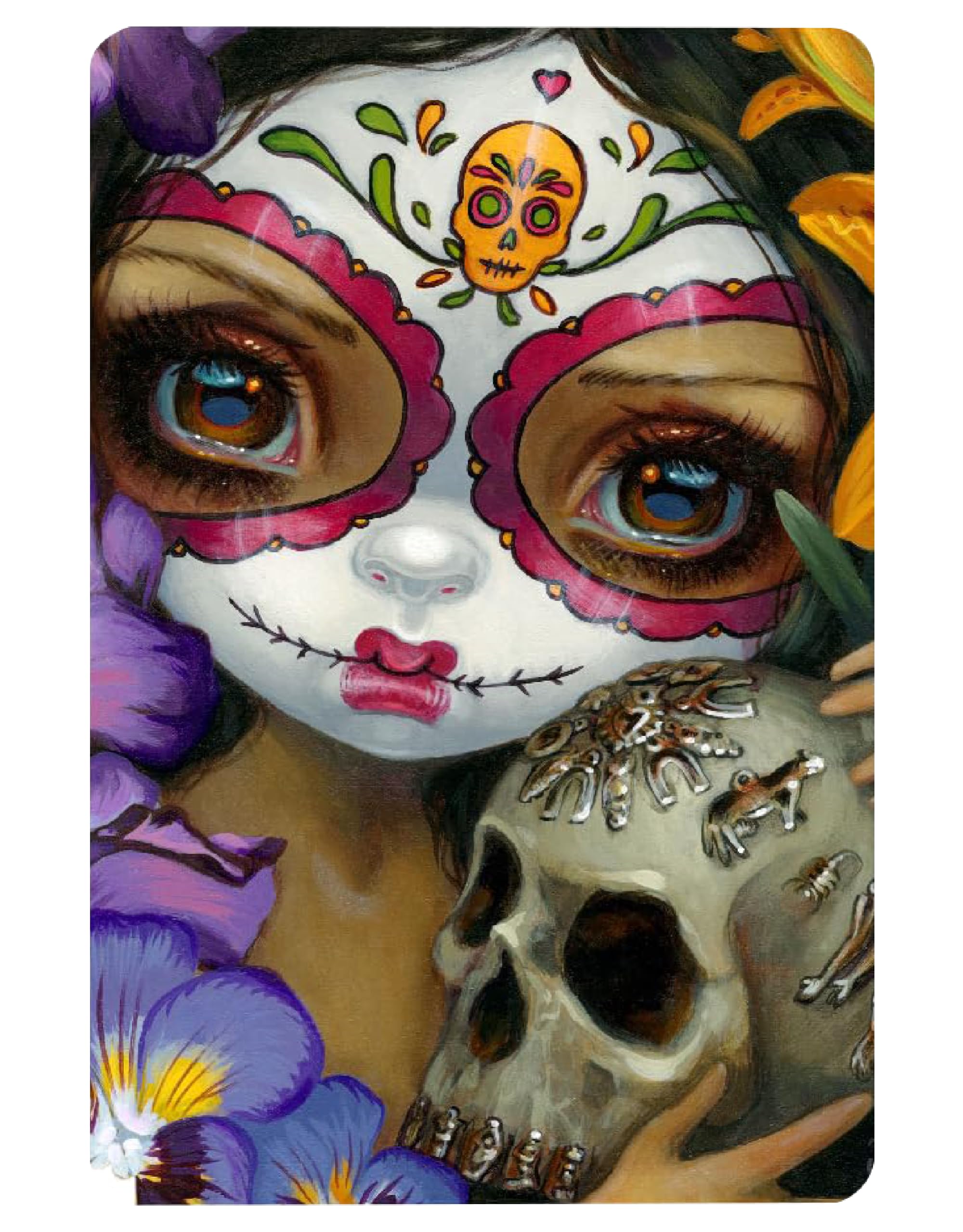 Jasmine Becket-Griffith Dia de Los Muertos Wood Magnets Set - 2”x3” Laser-Cut UV-Coated Day of The Dead Refrigerator Magnets (1364-LM) - Perfect for Halloween Decor, Mexican Folk Art Collection & Gift Giving