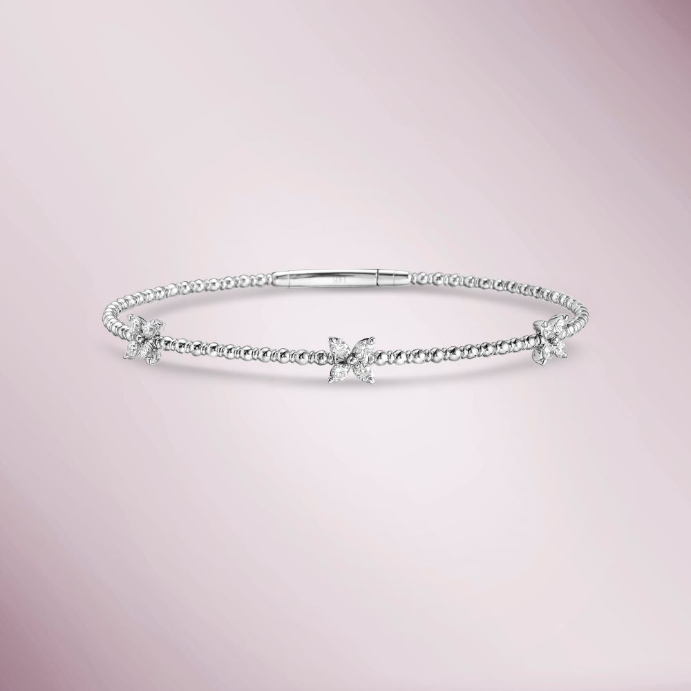 14K Gold Marquise Flower Diamond Flexible Bangle Bracelet (0.40 ct) - Elegant Jewelry for Weddings, Anniversaries & Special Occasions