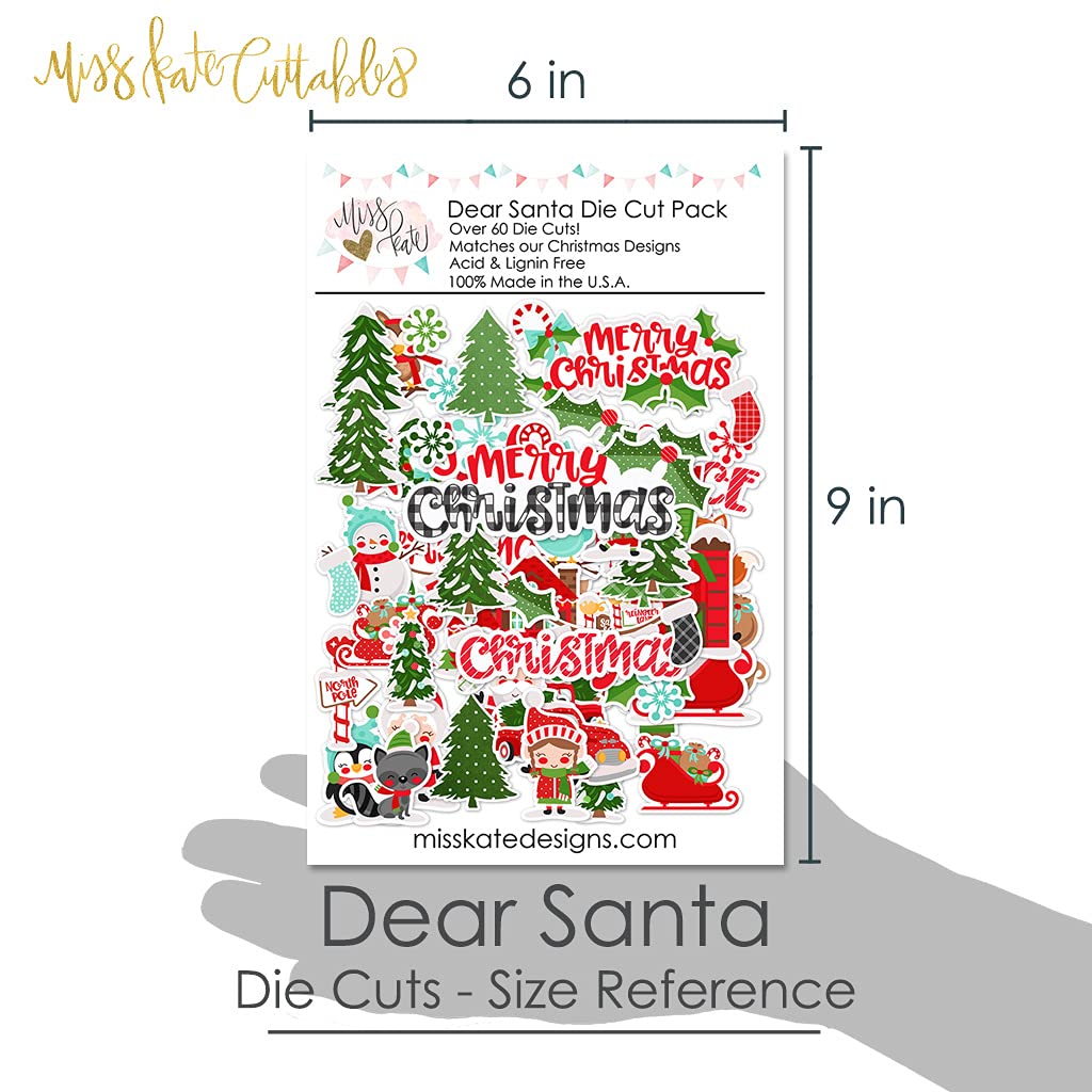 Christmas Paper Die Cuts - Dear Santa Scrapbook Embellishments - 60+ Cardstock Die Cuts for Holiday Cards & DIY Crafts - by Miss Kate Cuttables - Perfect for Scrapbooking, Greeting Cards, and Festive Home Decor