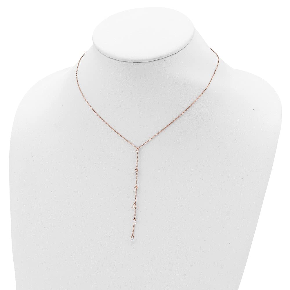 925 Sterling Silver Rose Gold Plated Cubic Zirconia Pendant Necklace for Women - Elegant Dangle Fine Jewelry Gift for Her - 16