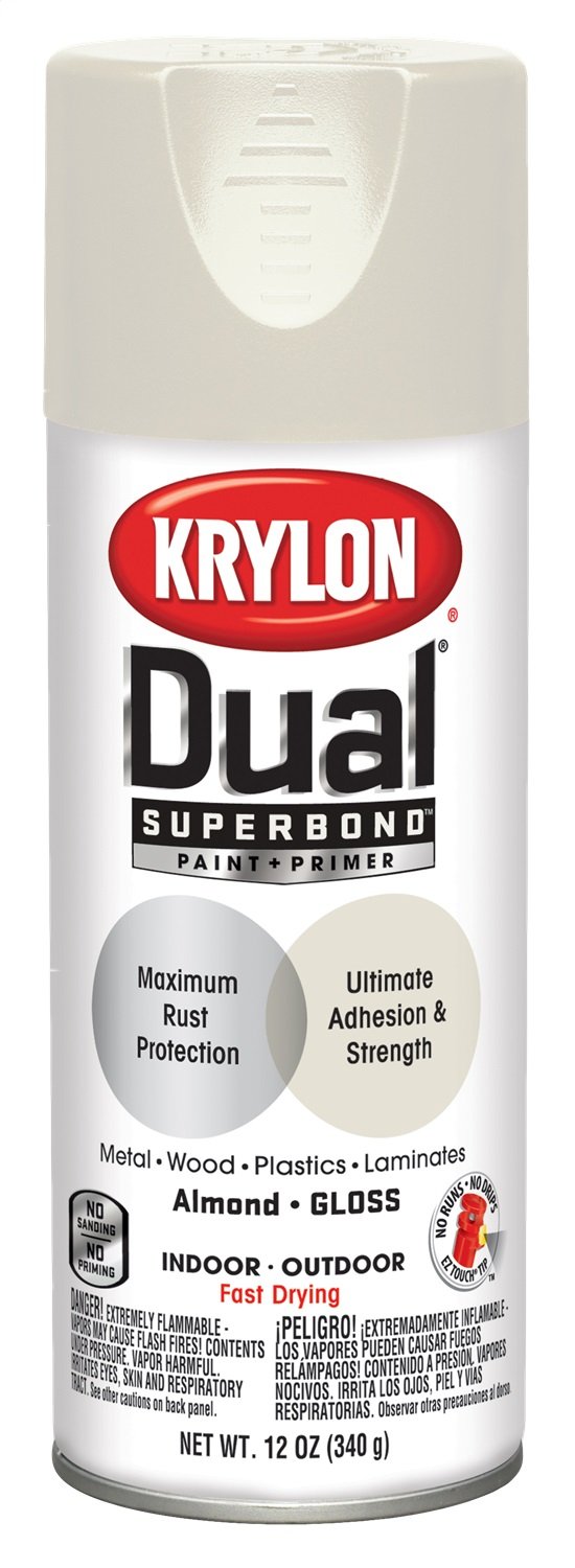 Krylon K08802001 Dual Superbond Paint and Primer - Gloss Almond (12 oz) - Fast-Drying, High-Adhesion Coating for Wood, Metal, Plastic - Perfect for DIY Projects, Furniture Refinishing & Home Decor